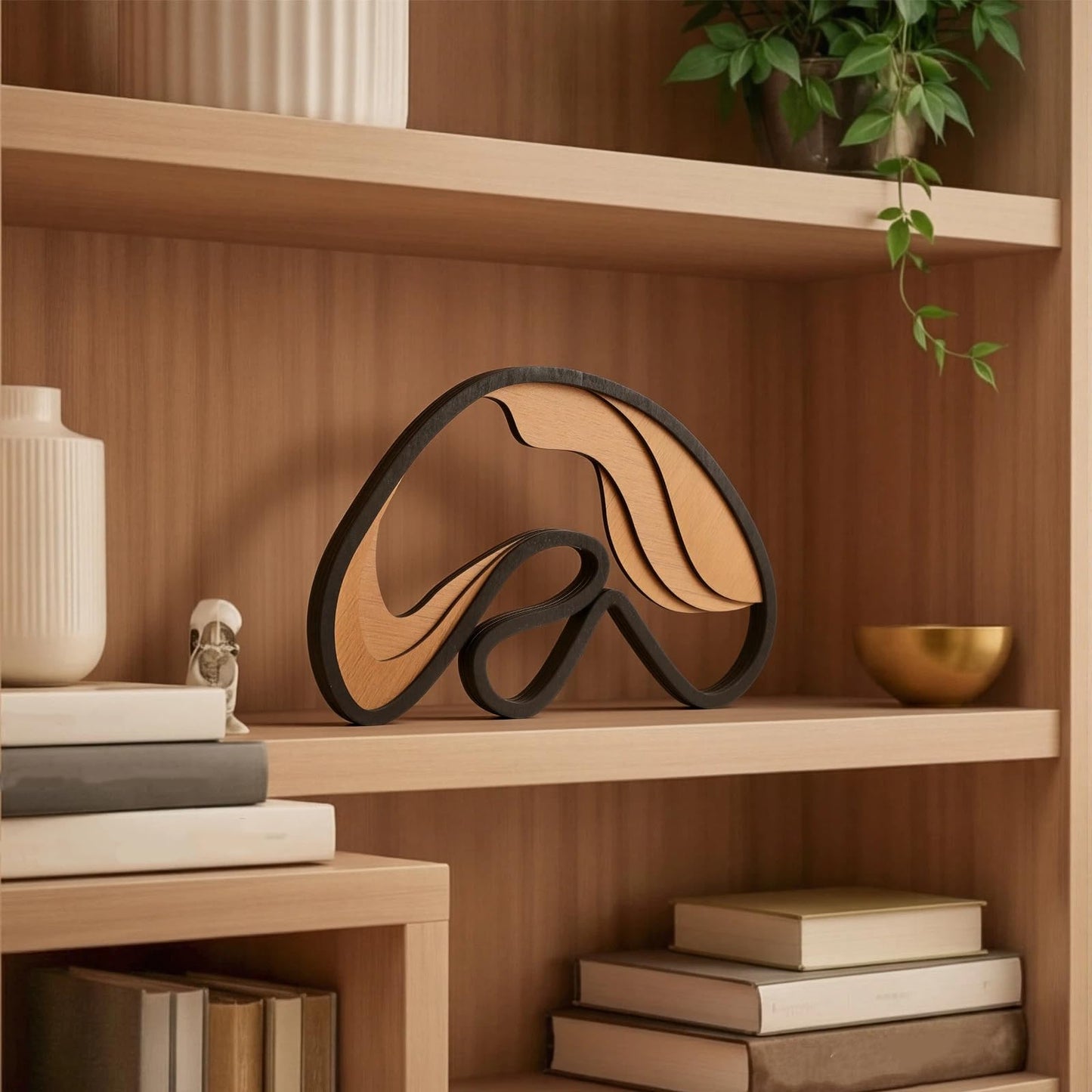 Fumete Mid-Century Modern Wood Abstract Sculpture Wooden Mountain Table Decoration Modern Home Decorative Objects for Mantel Bookshelf Dresser Living Room Office & Entryway Table Decorative