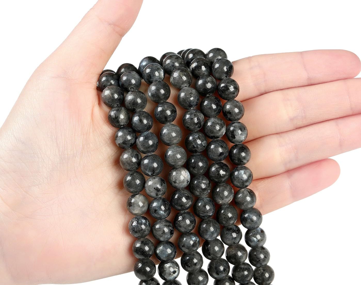 LAIDANLA Black Labradorite 8mm Natural Stone Beads Round Loose Gemstone Stone Beads for DIY Bracelet Necklace Earrings Jewelry Making Polishing Genuine Real Beading Crystal 96PCS 2 Strand 32"