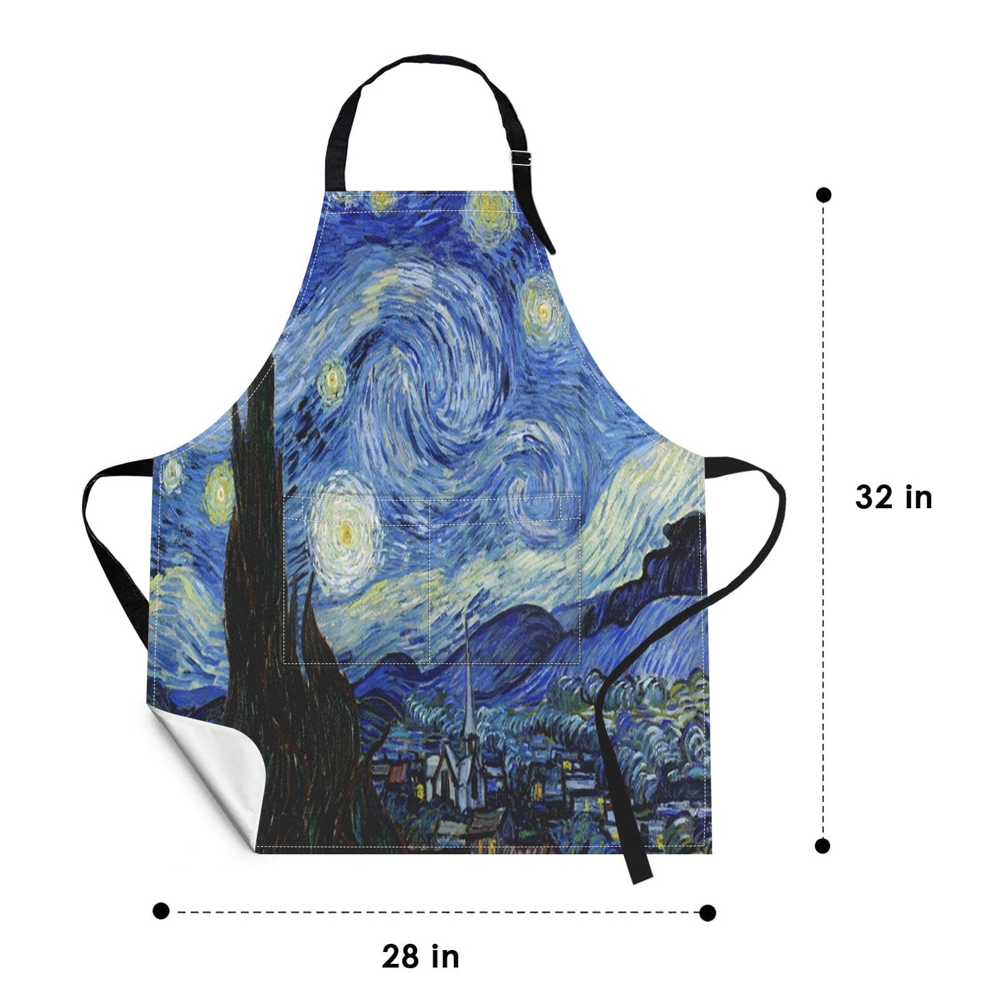 Britimes Apron Home Kitchen Cooking Baking Gardening for Women Men With Pockets Starry Night Oil Painting 32x28 inch