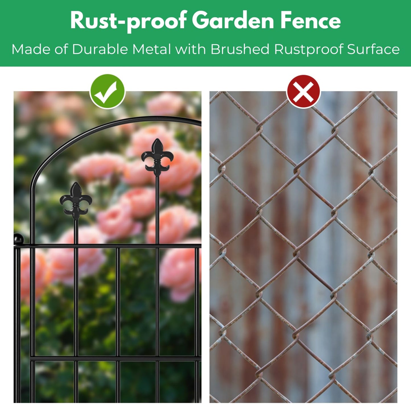 BEMTTALY Decorative Garden Fence Border 19 Pack 22in(H) x 20ft(L), Black Rustproof Metal Garden Fencing Animal Barrier for Dogs