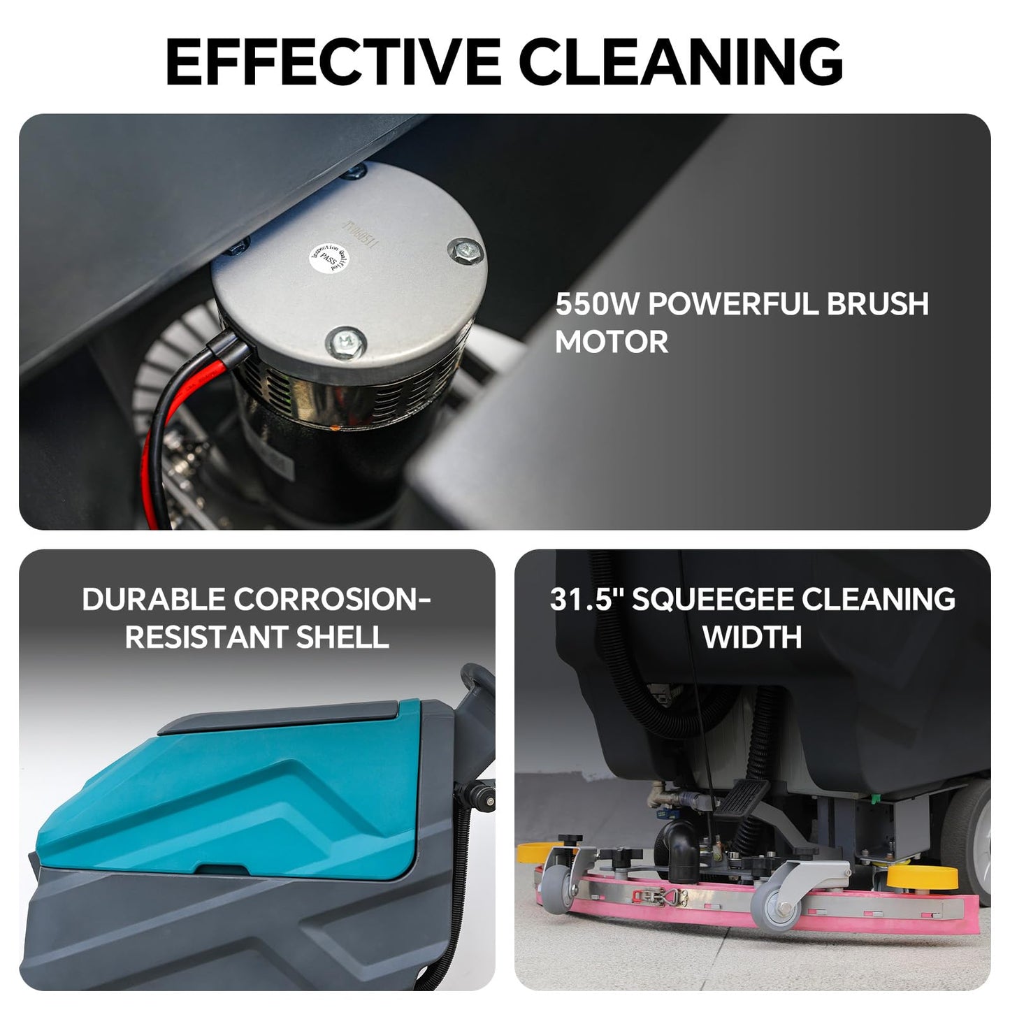 KARHDIR 22" Floor Scrubber Machine Cordless Walk Behind Scrubber with 31.5" Suction Width 32000 Sqft/h 5 Hours Runtime,for Garage Shop Warehouse Epoxy Floors, Batteries & Brushes Included