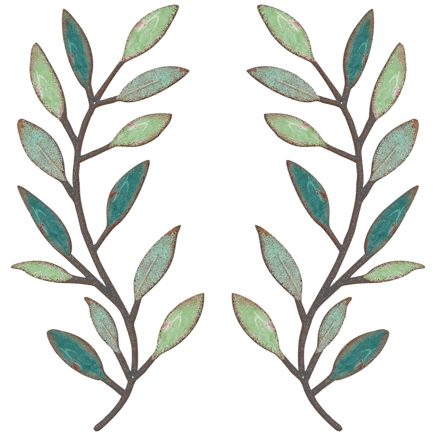 Zhengmy 2 Pieces Metal Tree Leaf Wall Decor Vine Olive Branch Leaf Wall Art Living Room, Hallway Wall Decor Outdoor Decoration(Gradient Green)
