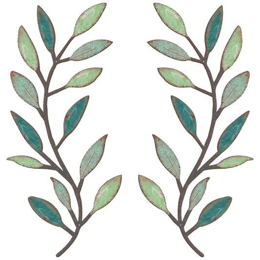 Zhengmy 2 Pieces Metal Tree Leaf Wall Decor Vine Olive Branch Leaf Wall Art Living Room, Hallway Wall Decor Outdoor Decoration(Gradient Green)