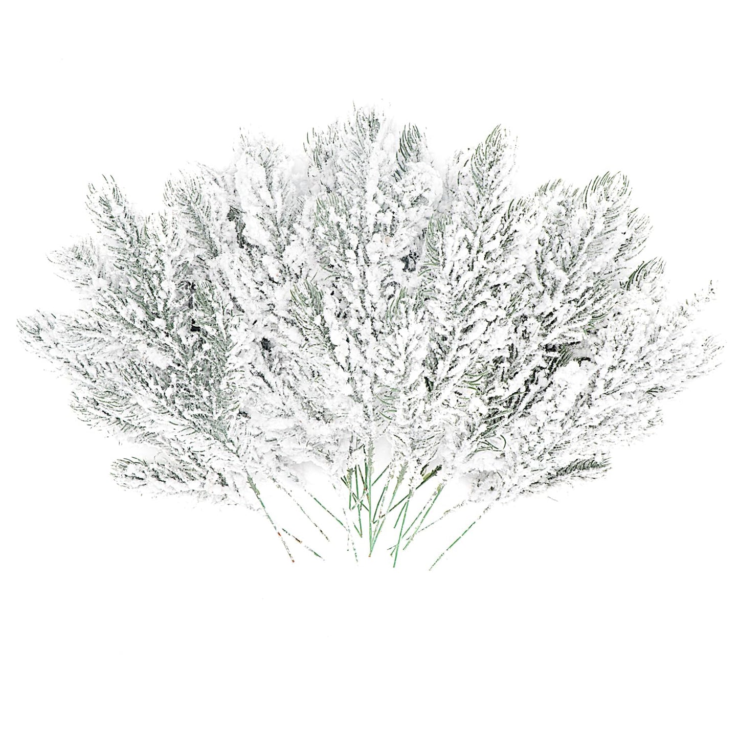 20PCS Frosted Artificial Pine Needles Branches 10.6 Inches Christmas Fake Snowy Pine Picks Twigs Winter Sprays Greenery Stems for Christmas Tree DIY Garlands Wreaths Crafts Home Holiday Decorations