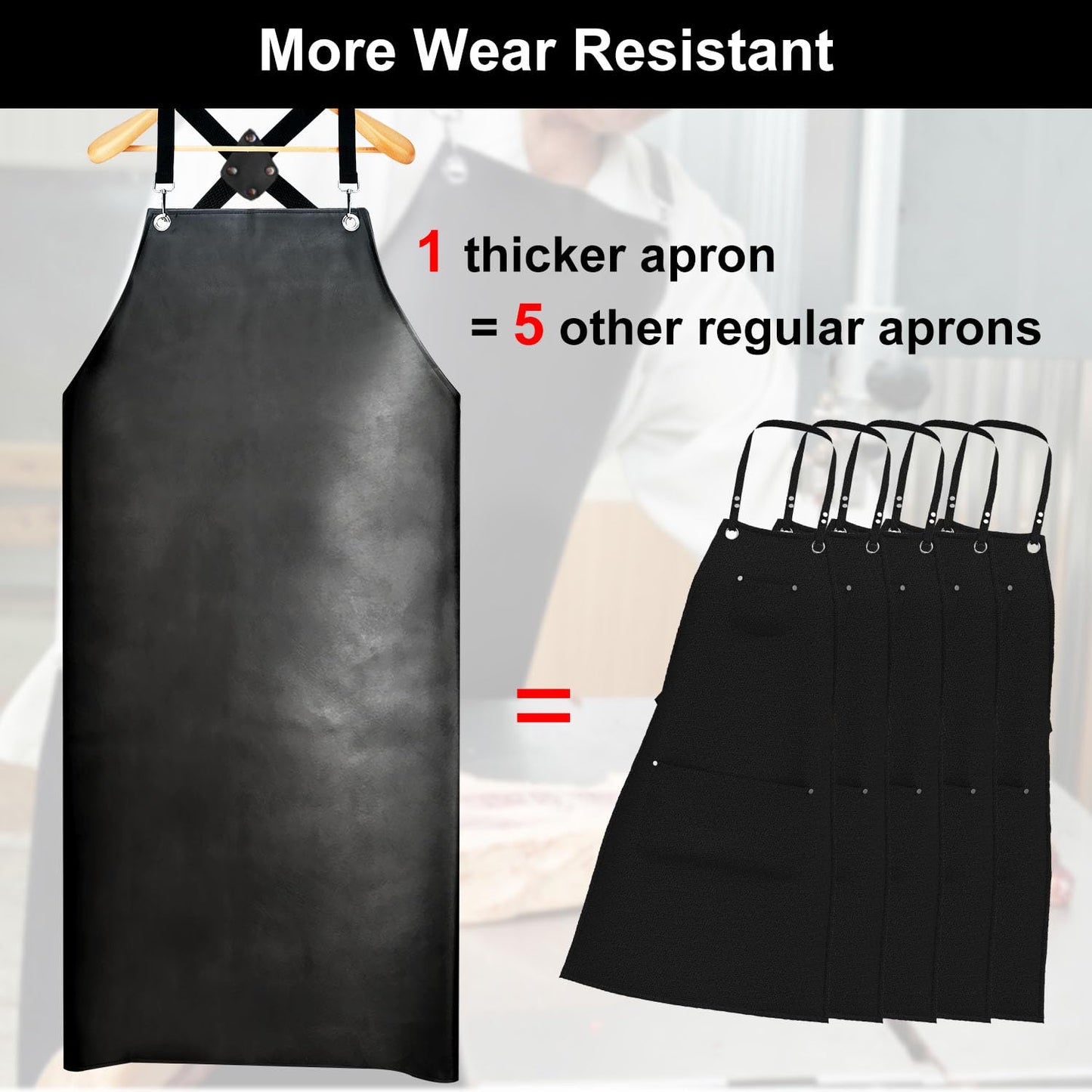 SHEOMERN Waterproof Rubber Apron, 43" Anti-Tear Heavy Duty Vinyl Adjustable Thicker Cross Back Dishwasher Apron for Restaurant Dishwashing, Butcher, Lab Work, Dog Grooming Black