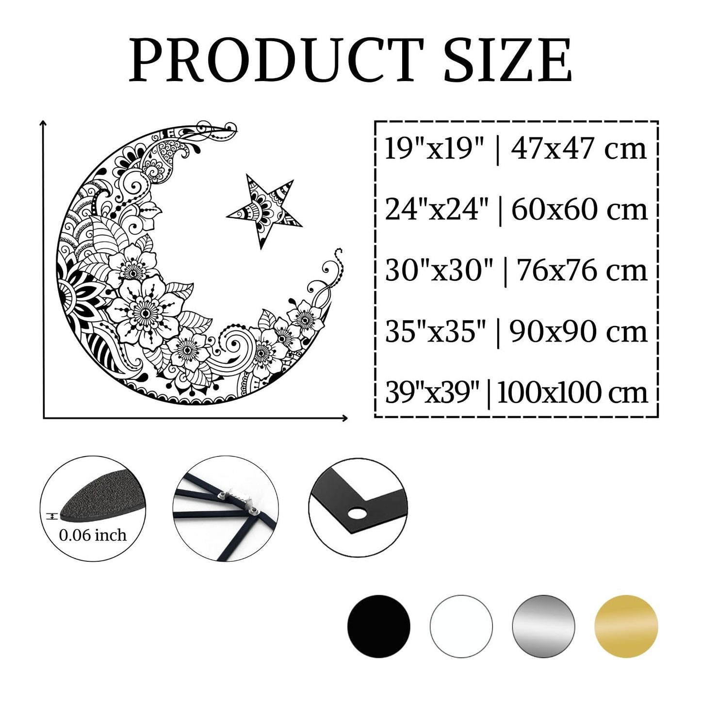 Mandala Moon Metal Wall Art, and Stars Decor, Lotus Flowers, Modern Home, Boho for Bedroom