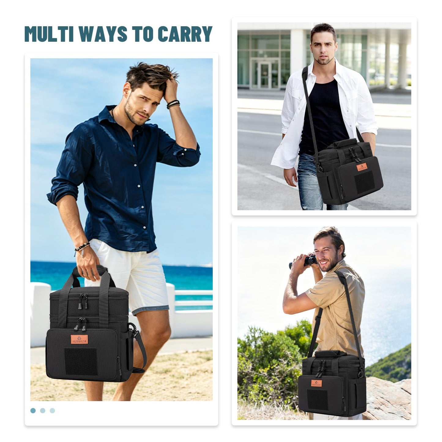 HSHRISH Lunch Box for men, Large Expandable Insulated Lunch Bag, Durable Waterproof Leakproof Tactical Cooler Bag for Adults Men to Work Picnic Beach Day Trips, 24 Cans/16 L, Black