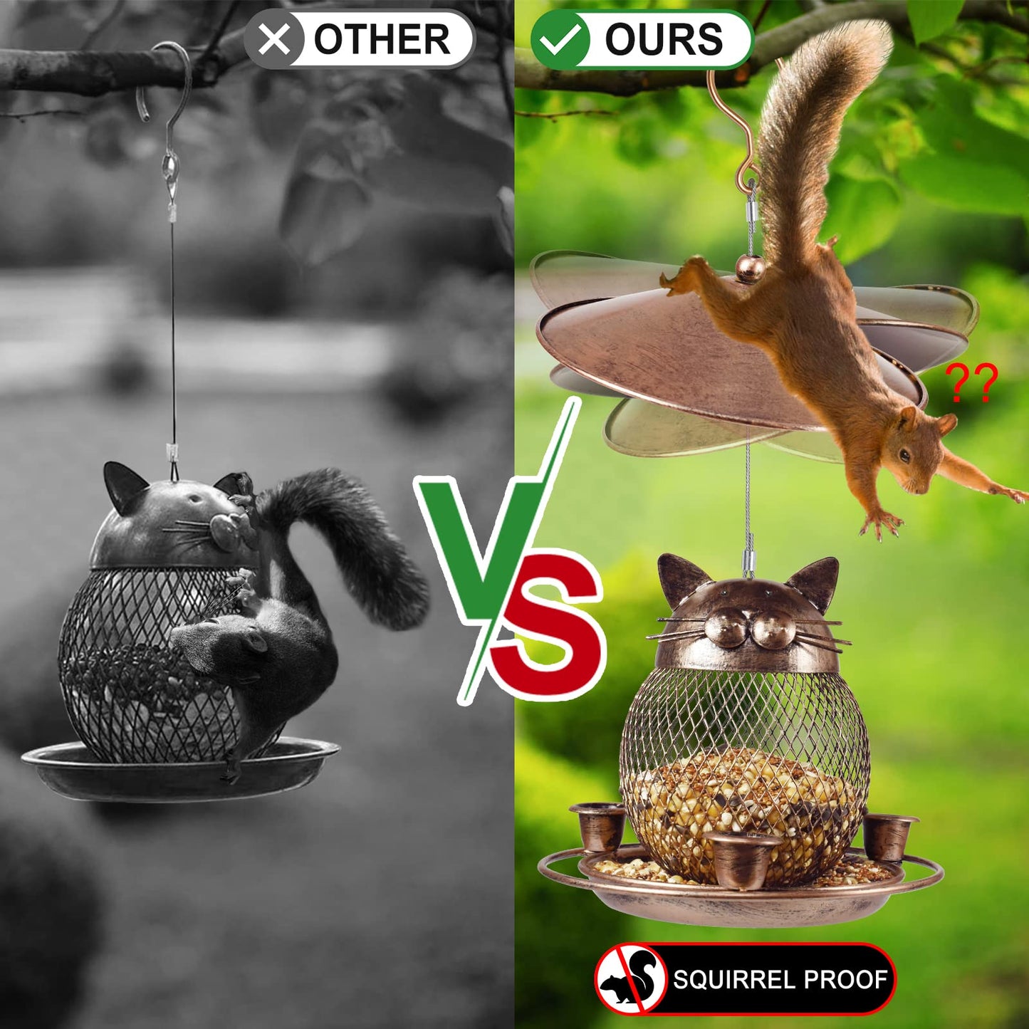 LBTING Bird Feeder for Outdoor, Squirrel Proof Metal Wild Bird Feeder Decoration for Hanging Outside Garden Yard, Cute Cat-Shaped