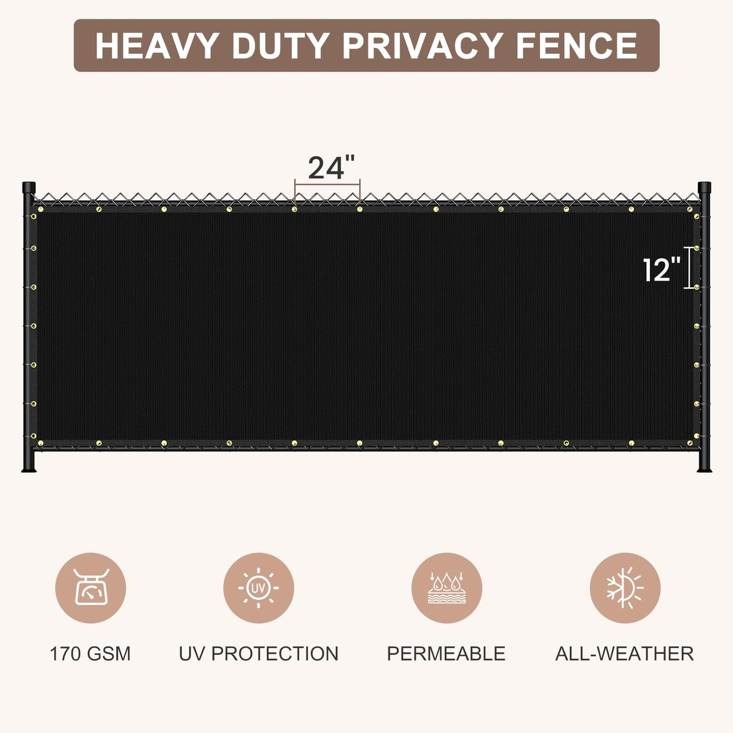 Patiobay 4X50FT Privacy Screen Fence, Heavy Duty Fencing Shade Cover, 170GSM 90% Blockage Mesh Shade Net for Wall Garden Yard Backyard (4 ft X 50 ft, Black)
