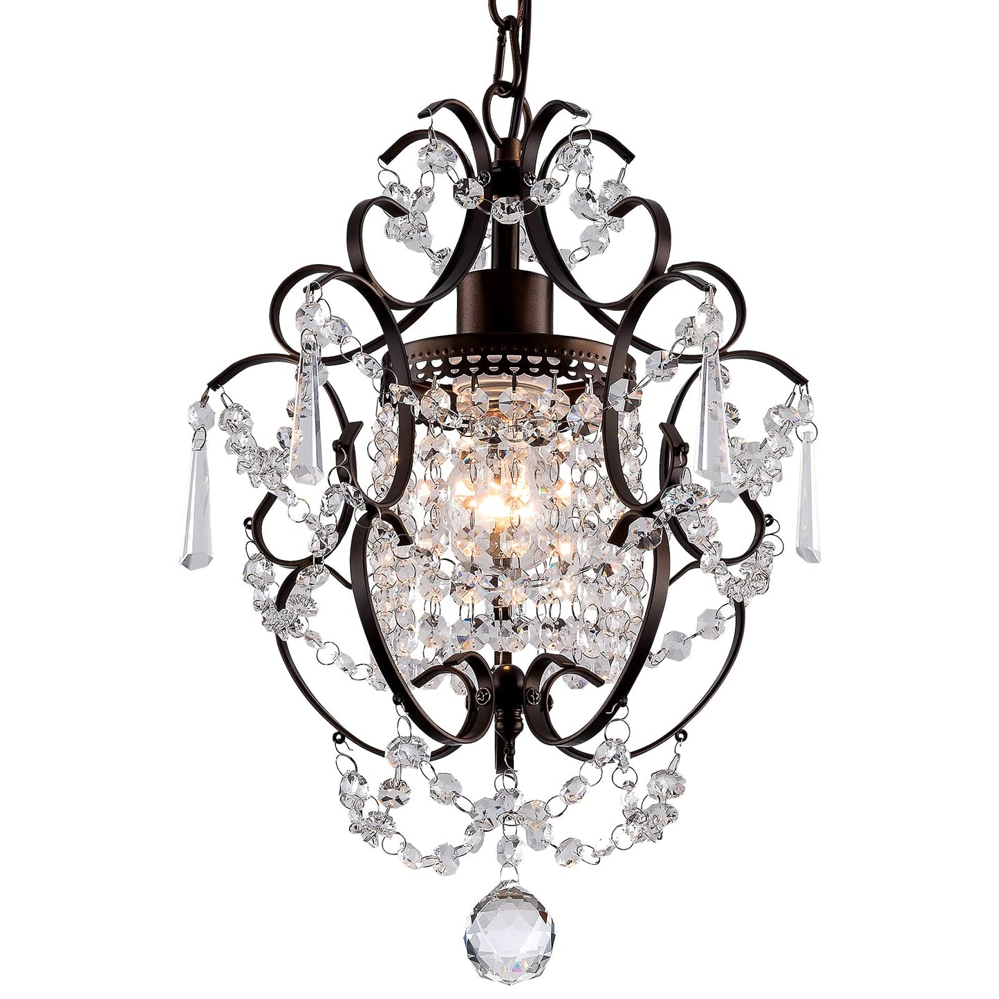 FLSFU Modern Mini Crystal Chandelier,Iron Bronze Crystal Light Fixtures Ceiling Mount 1 Light Small Chandeliers for Bedroom Elegant Hanging Lighting for Girls Room Dining Room Closet Kitchen Island
