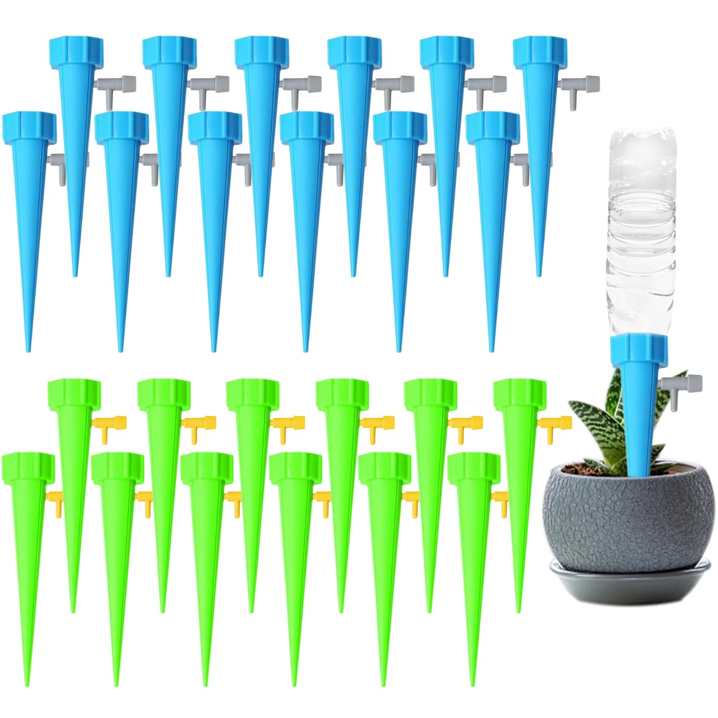 Suyeah 24PCS Self Watering Spikes for Plant,Indoor & Outdoor Automatic Plants Waterer,Plug-in Device with Adjustable Valve Switch, Self Watering Planter Insert
