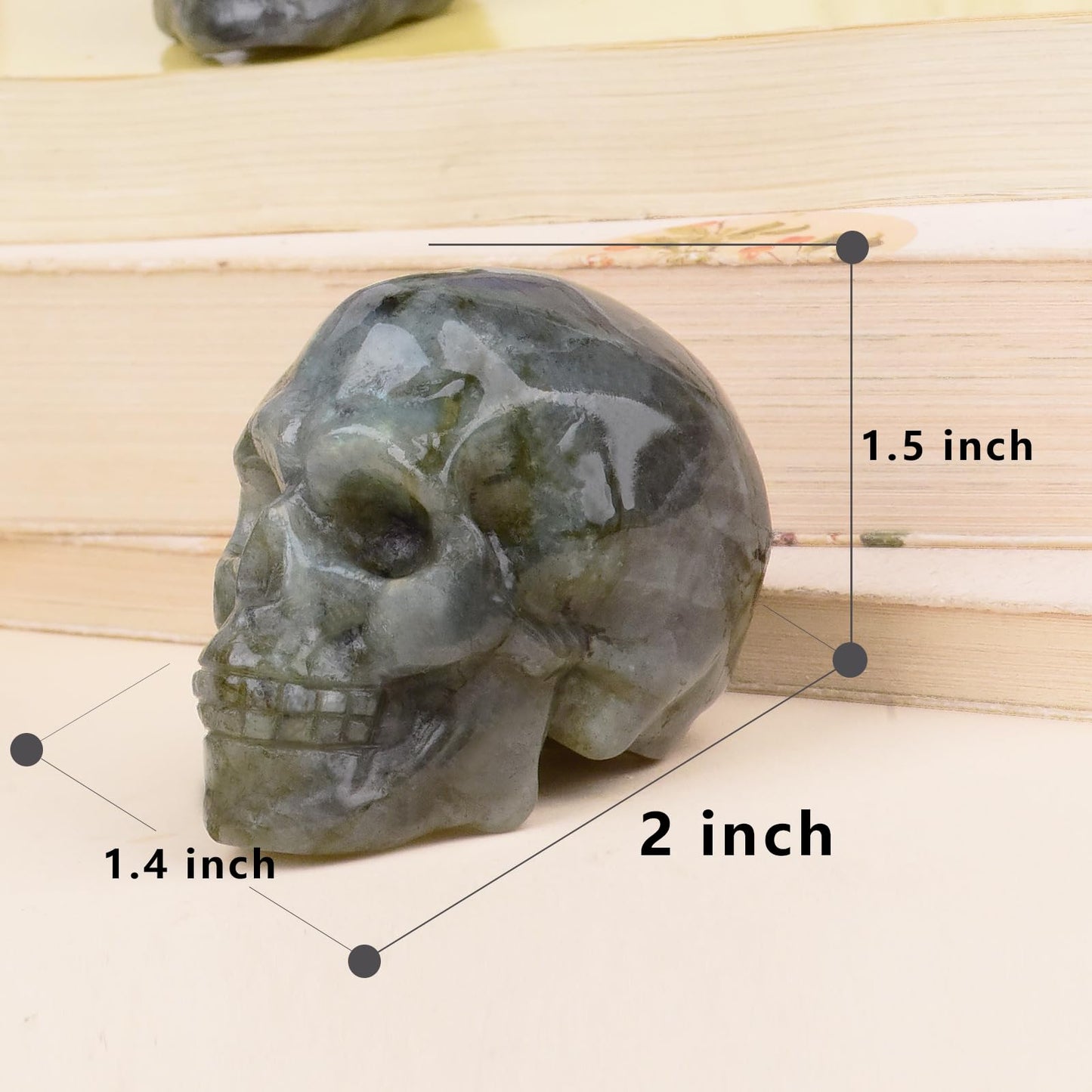QLRSUXN 2 Inch Labradorite Crystal Skulls Decor,Human Skull Sculpture Statues Healing Crystal Decor,Halloween Skull Figurines,Home Office Decoration Christmas Meditation Gifts for Men Women