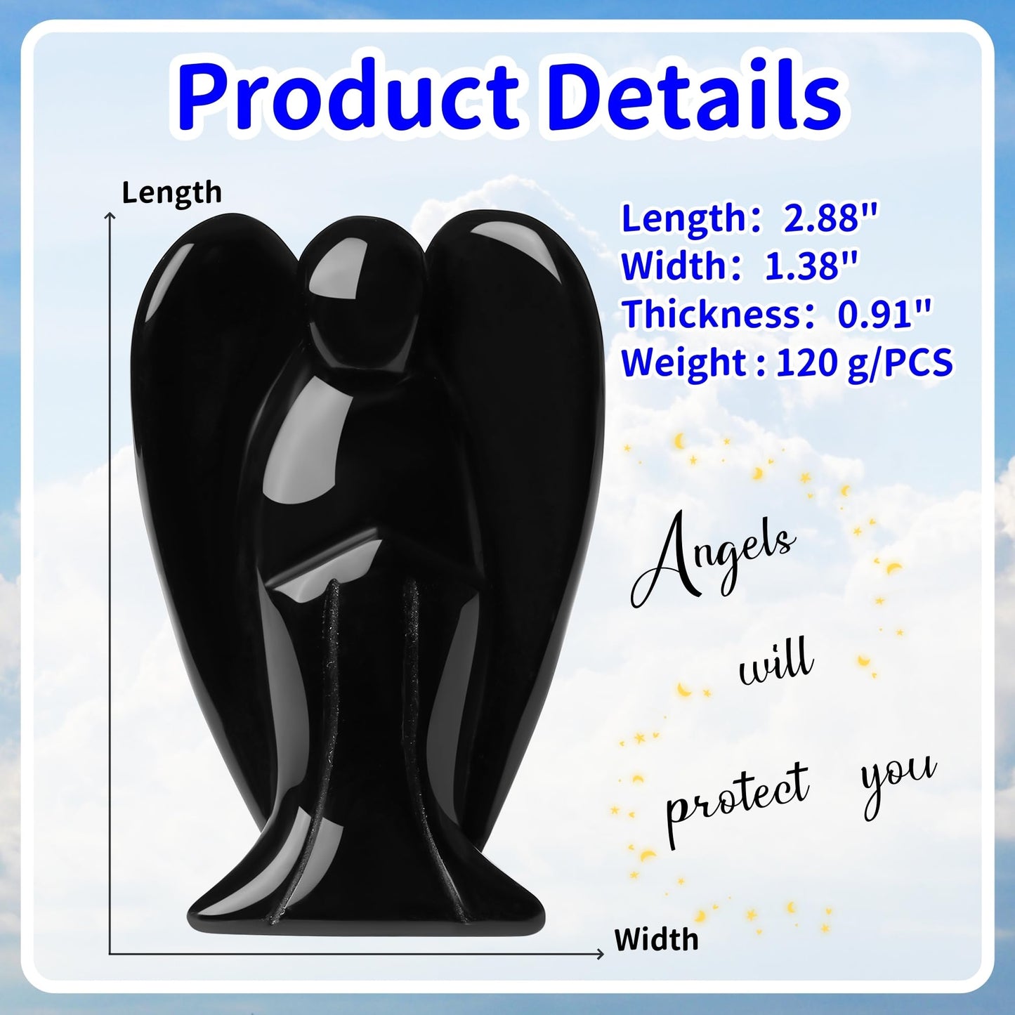 YATOJUZI 3" Black Obsidian Angel Decor Big Hand-Carved Angels Guardian Sculpture Statue Figurines Natural Crystal Stones and Healing Crystals Home Room Office Desk Decoration for Women Men
