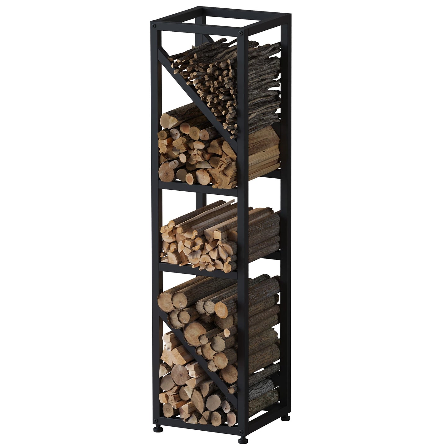 Wakeyard 47 Inch Tall Indoor Firewood Rack Outdoor, 5-Tier Functional Fireplace Log Holder, Heavy Duty Metal Firewood Storage Rack, Decorative Log Organizer, Anti-Rust Coating, Adjustable Pads