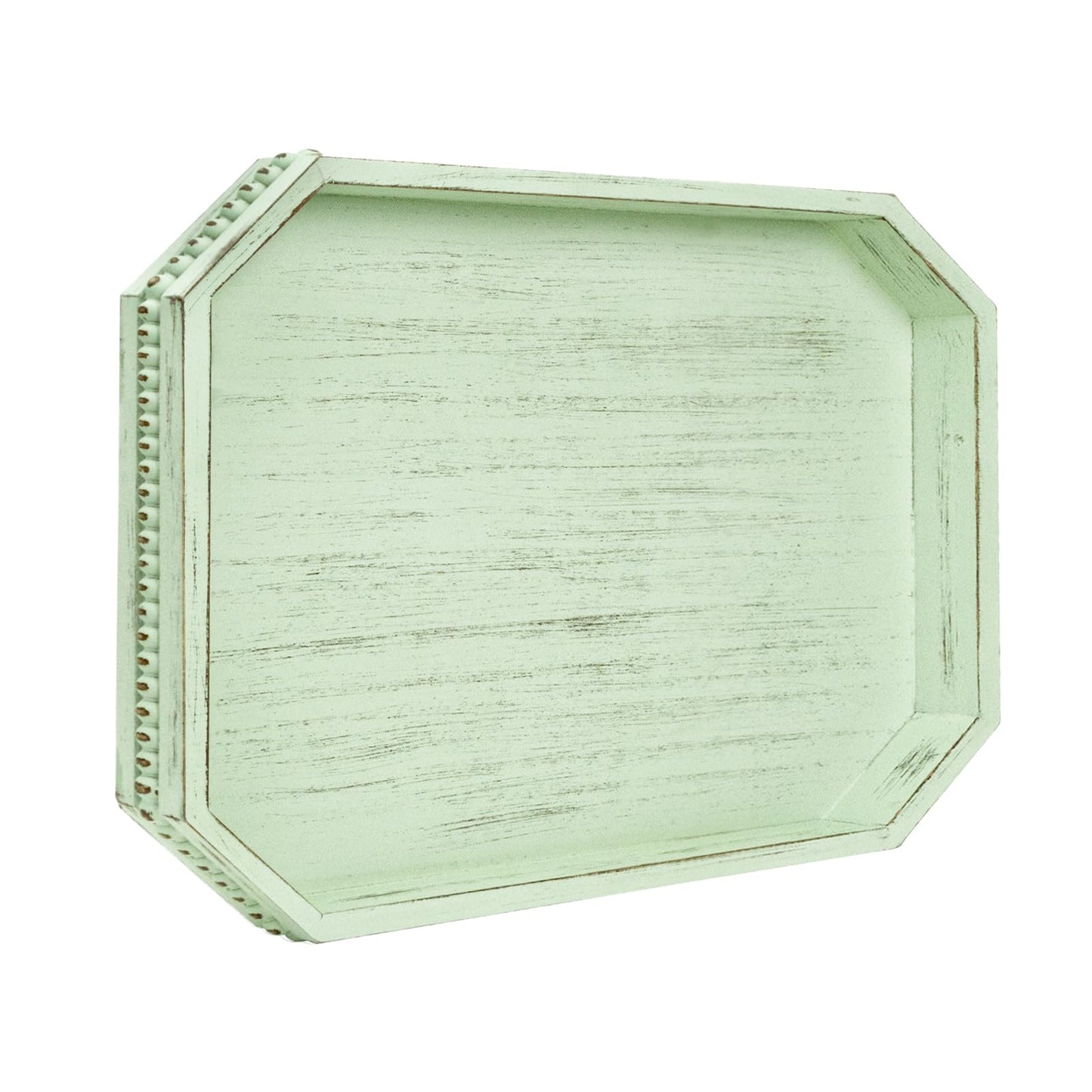 Wooden Decorative Tray, Rustic Sage Serving Tray with Wood Bead, Coffee Tabl, 16.5" x 13"x 1.6" (Sage Green)