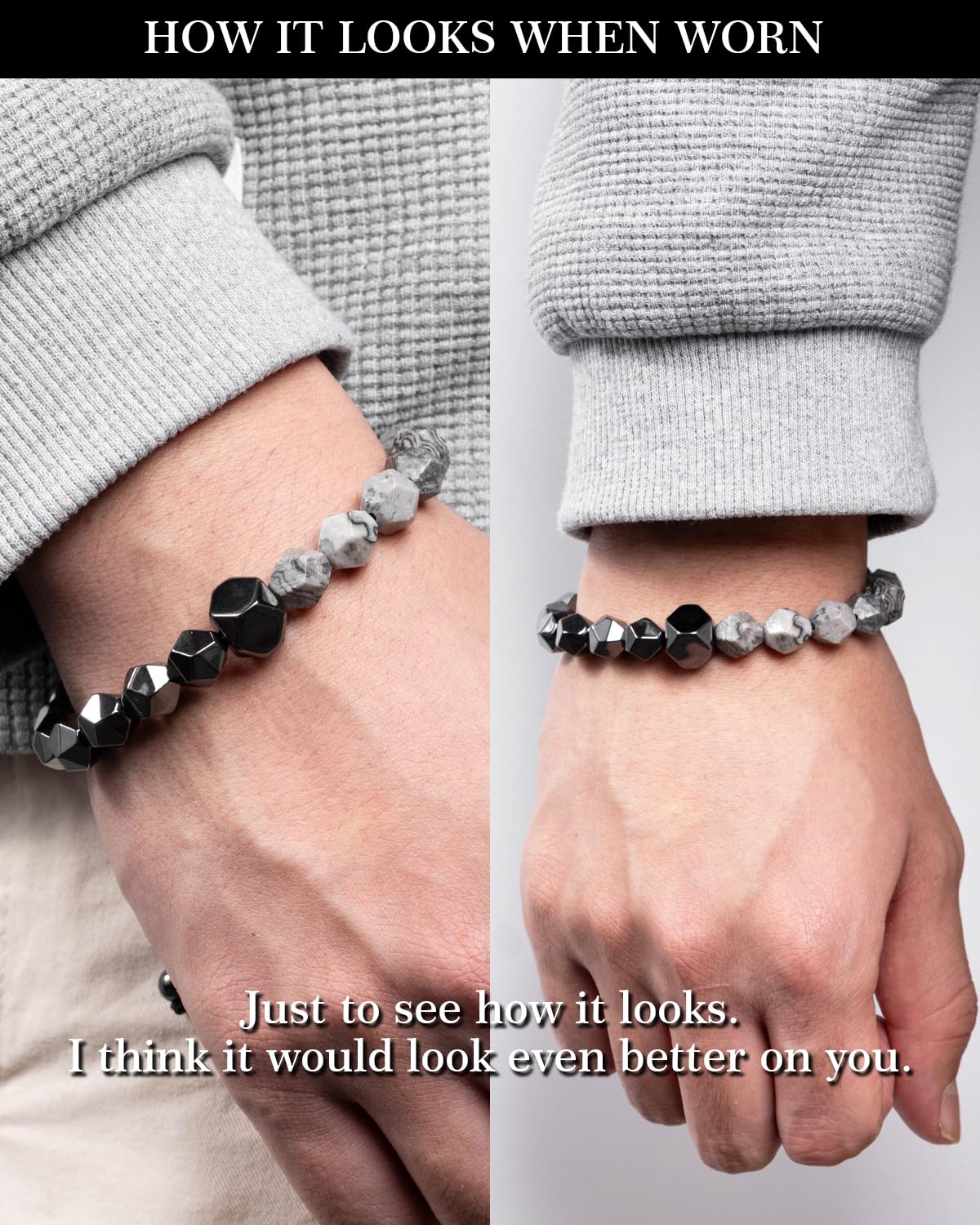 Beaded Bracelet for Men, 10mm Natural Stones Bracelet for Men's Gift, Adjustable Precision-Cut Gemstone Crystal Healing Bracelet, Protection Jewelry Gift with Hematite, Tiger Eye (Map Stone & Hematite)