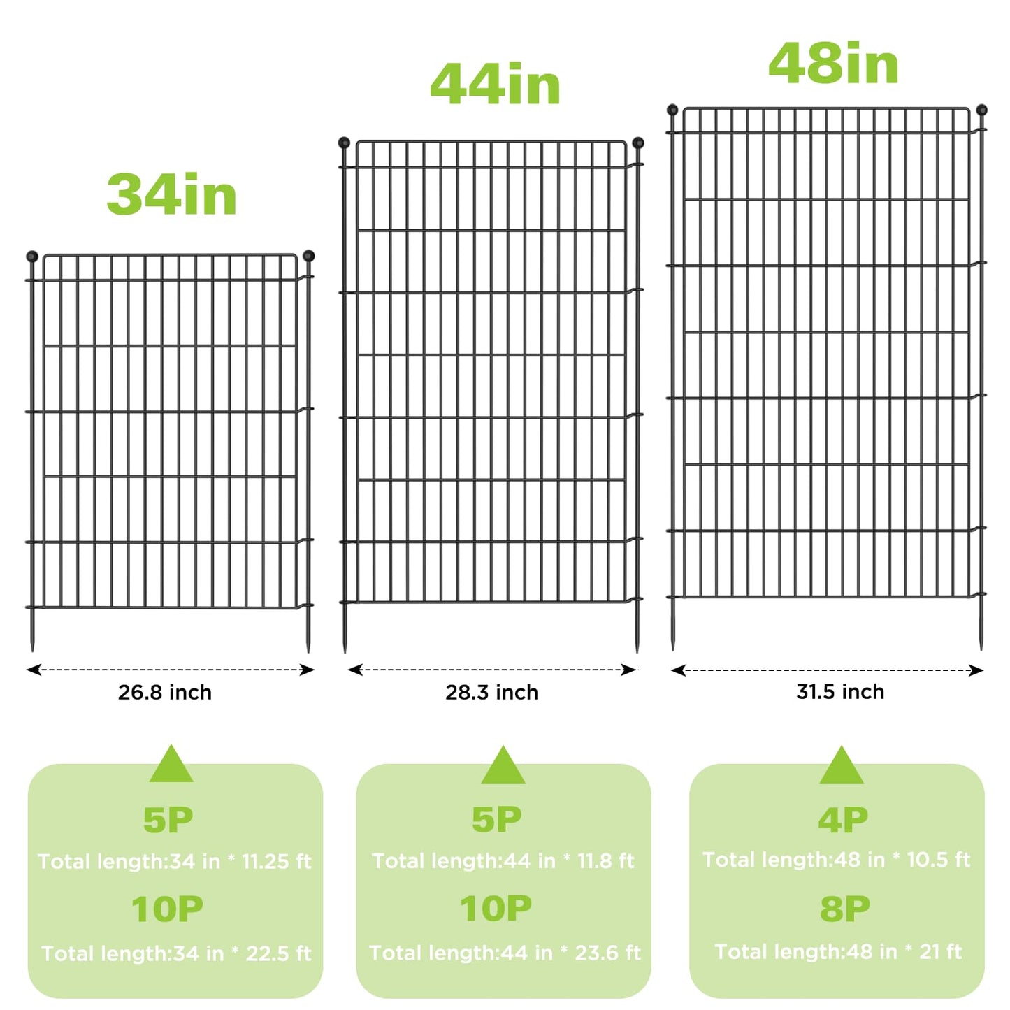 8 Panels No Dig Garden Fence with Gate, 48in(H) × 21ft(L) Decorative Metal Outdoor Dog Fence, Rustproof Pet Fencing for Yard, Patio, Flower Bed -Temporary Fencing| Easy to Install