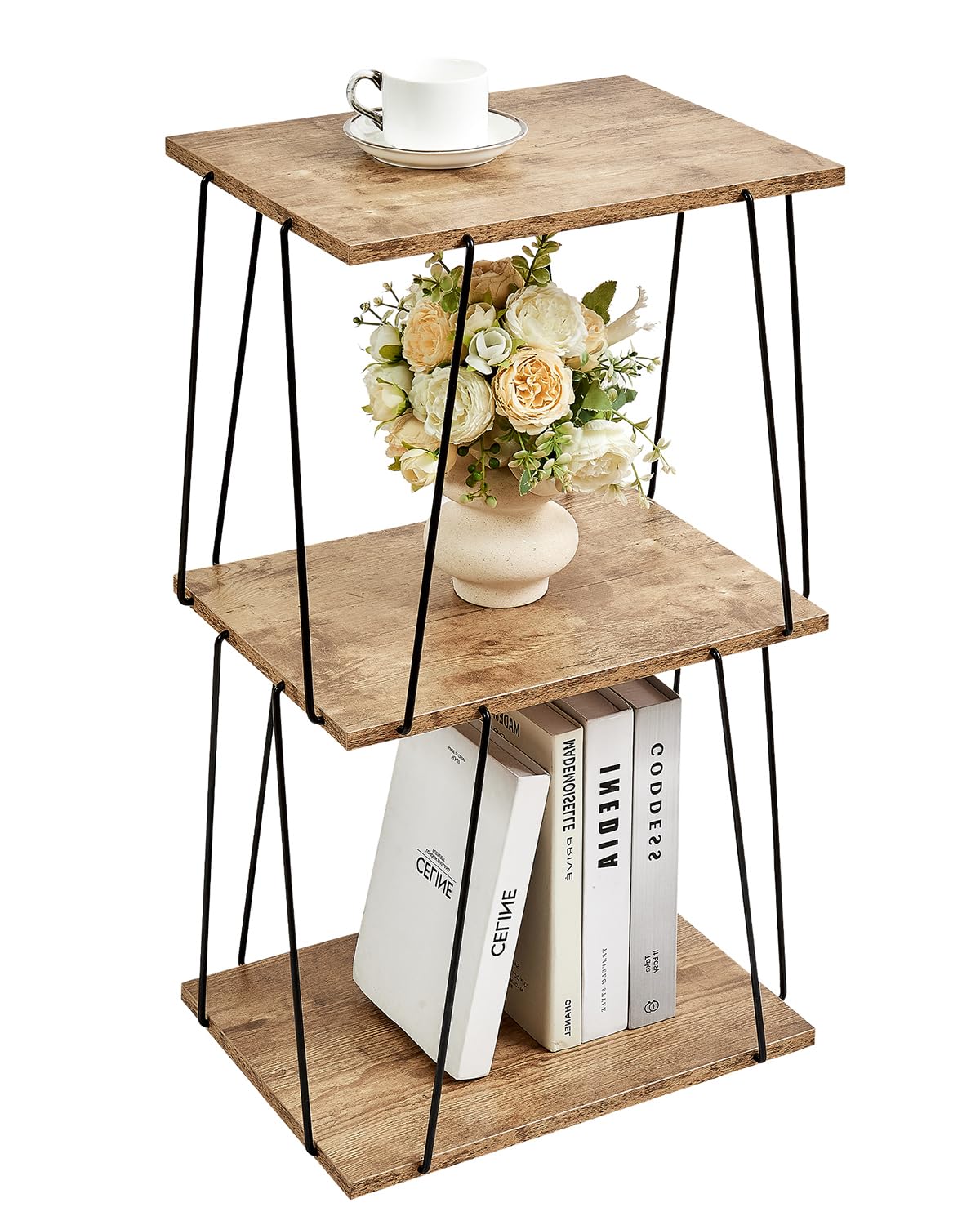 KJGKK Tall Side Table, Small End Table, 29 inch High Entryway Table, Bedside Table for Living Room, Bedroom and Office, Greige & Black