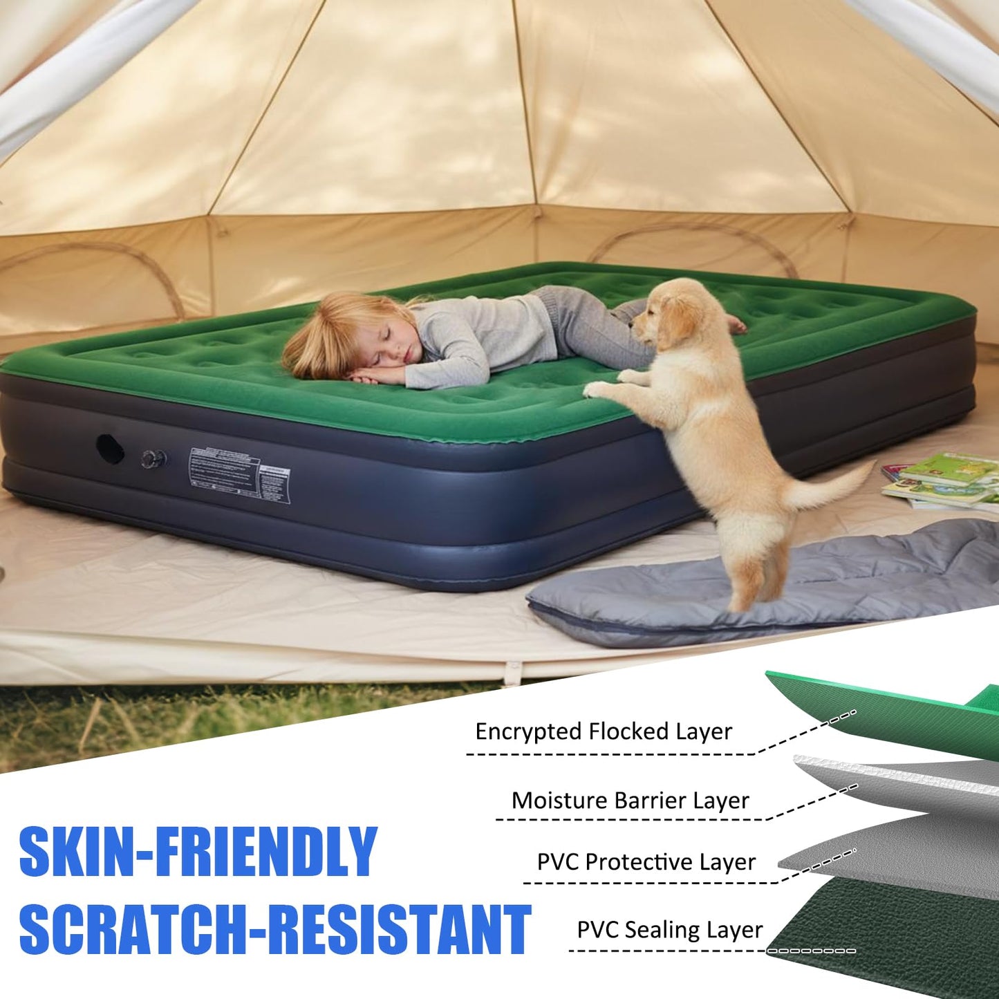 AYAMAYA Queen Camping Air Mattress with Built-in Rechargeable & Detachable Pump, 10" Height Inflatable Blow Up Airbed, Portable Self Inflating Sleeping Pad for Tents, Outdoor, Travel, Home, Guests