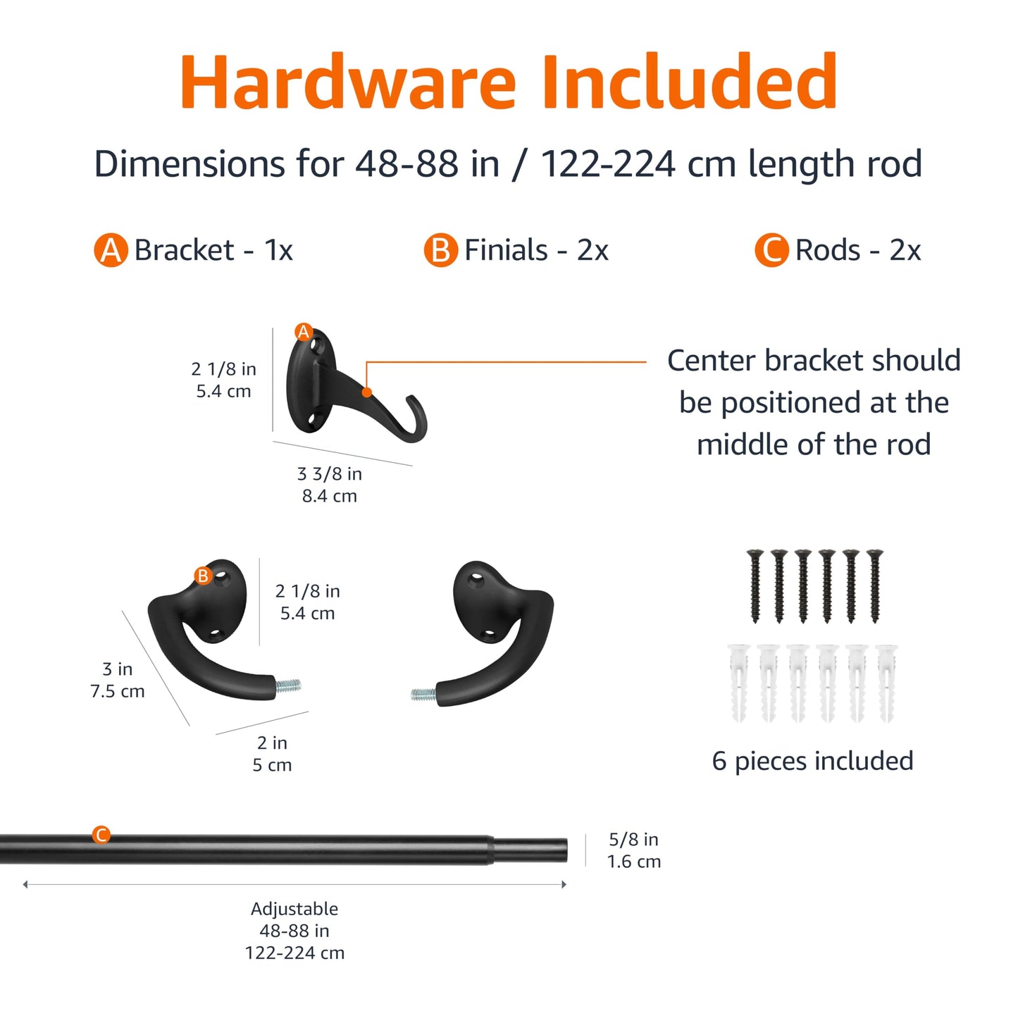 Amazon Basics Room Darkening Blackout Curtain Rod for Bedroom and Living Room, Curved, Wraps Around, Blocks Light, for Heavy Curtains, 48" to 88", Black
