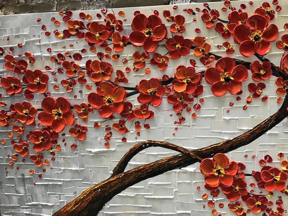 YaSheng Art -Large 3D Textured Framed Abstract Floral Oil Painting ,Wall Art for Living Room,hand painted Canvas Wall Art, Bedroom Wall Art Decor, 3D Red Floral Artwork, Modern Home Wall Decor 60x24inch