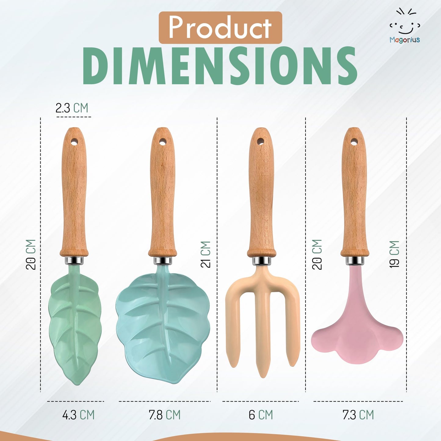 Magorius Kids Gardening Tools Set - 9 Piece Real Metal Tools with Sturdy Wood Handles, Includes Washable Apron, Hat, Tote Bag and Watering Can - STEM Outdoor Learning Gift for Boys and Girls.