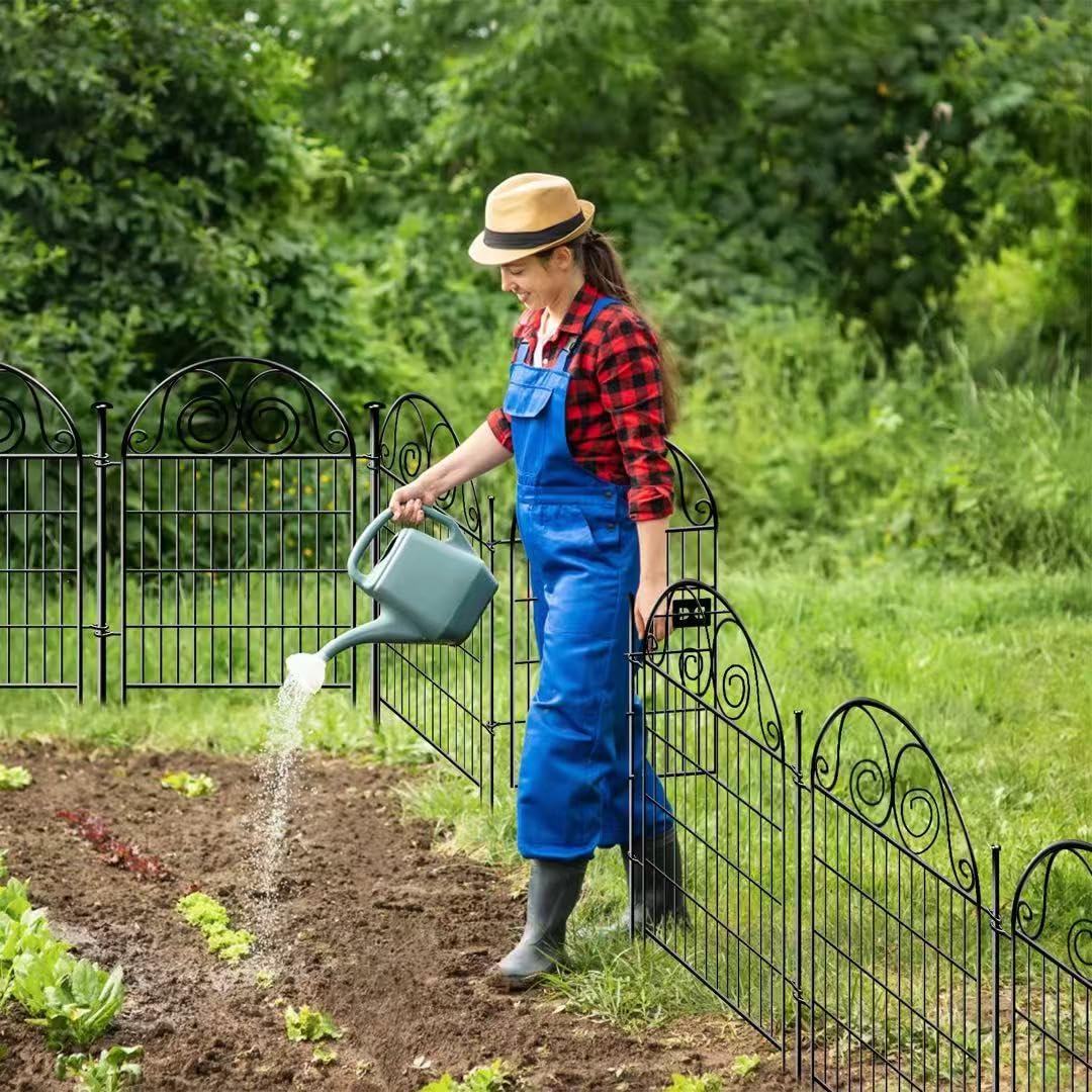 Getlay Tall Garden Animal Barrier Fence With Gate, 40 in(H)×27 in(L) 8 Panels Dog Digging Fences Barrier, Black Metal Temporary Fencing, Reusable Defense Fence For Outdoor Yard. Total 17.5 Ft│Patented