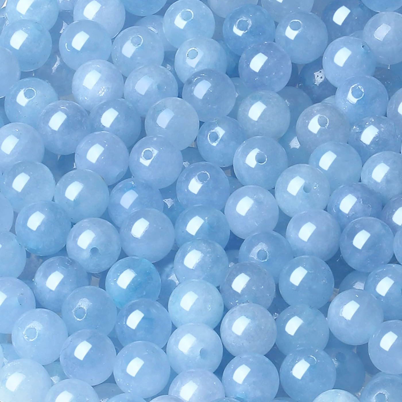 LAIDANLA Aquamarine 8mm Natural Stone Beads Round Loose Gemstone Stone Beads for DIY Bracelet Necklace Earrings Jewelry Making Polishing Genuine Real Beading Crystal 96PCS 2 Strand 32"