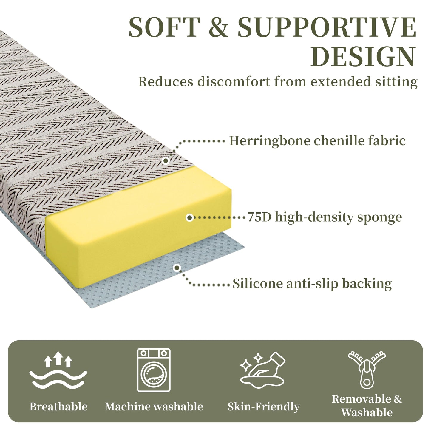 IALNUYOAH Custom Size Bench Cushion, Custom Bench Cushions for Indoor Furniture, 75D Foam Furniture Window Seat Cushion, Breakfast Nook, Mudroom, Banquette Bench Cushion, Non-Slip Bottom, Pipe Design