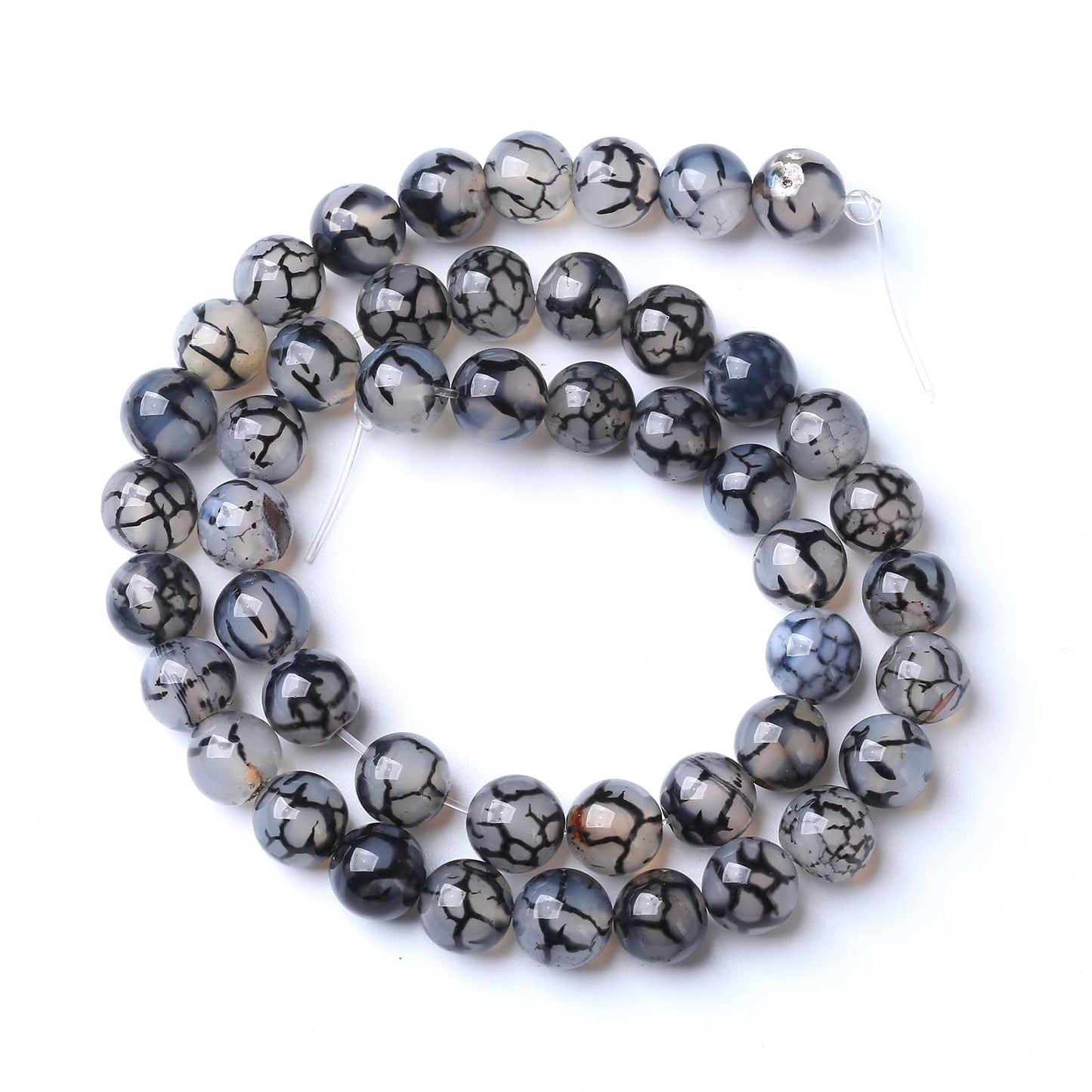 10mm 36pcs Natural Black Dragon Vein Agate Stone Beads for Jewelry Making DIY Bracelet Necklace Accessories 15" Energy Healing Power Stone Beads (Black Dragon Vein Agate, 10mm)