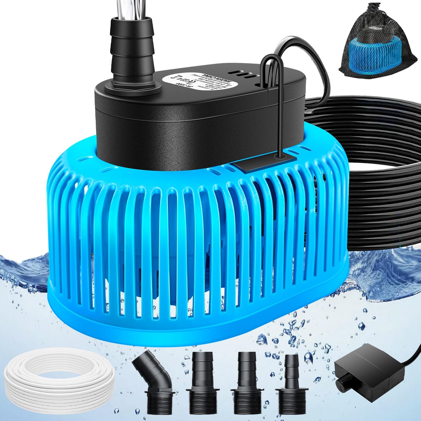 Pool Cover Pump Above Ground, Automatic Water Sensor, Sump Pump for Pool Draining, Pool Cover Water Removal 4 Adapters, 16ft Hose & 25ft Power Cord, 850 GPH (Blue)