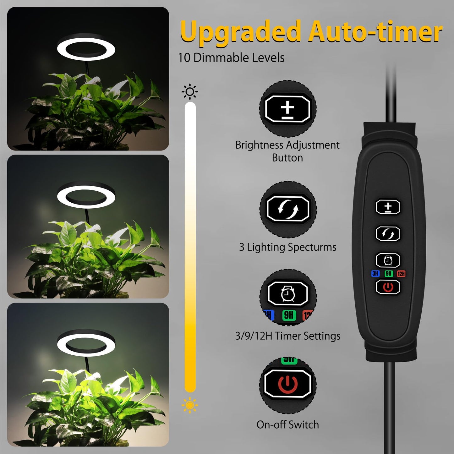 Grow Lights for Indoor Plants - Full Spectrum LED Plant Growing Light with 3H/9H/12H Auto Timer, Height Adjustable (16-67"), 3 Color Modes, 10 Dimming - Sun Lamp for Large Tall Small Plant- Black