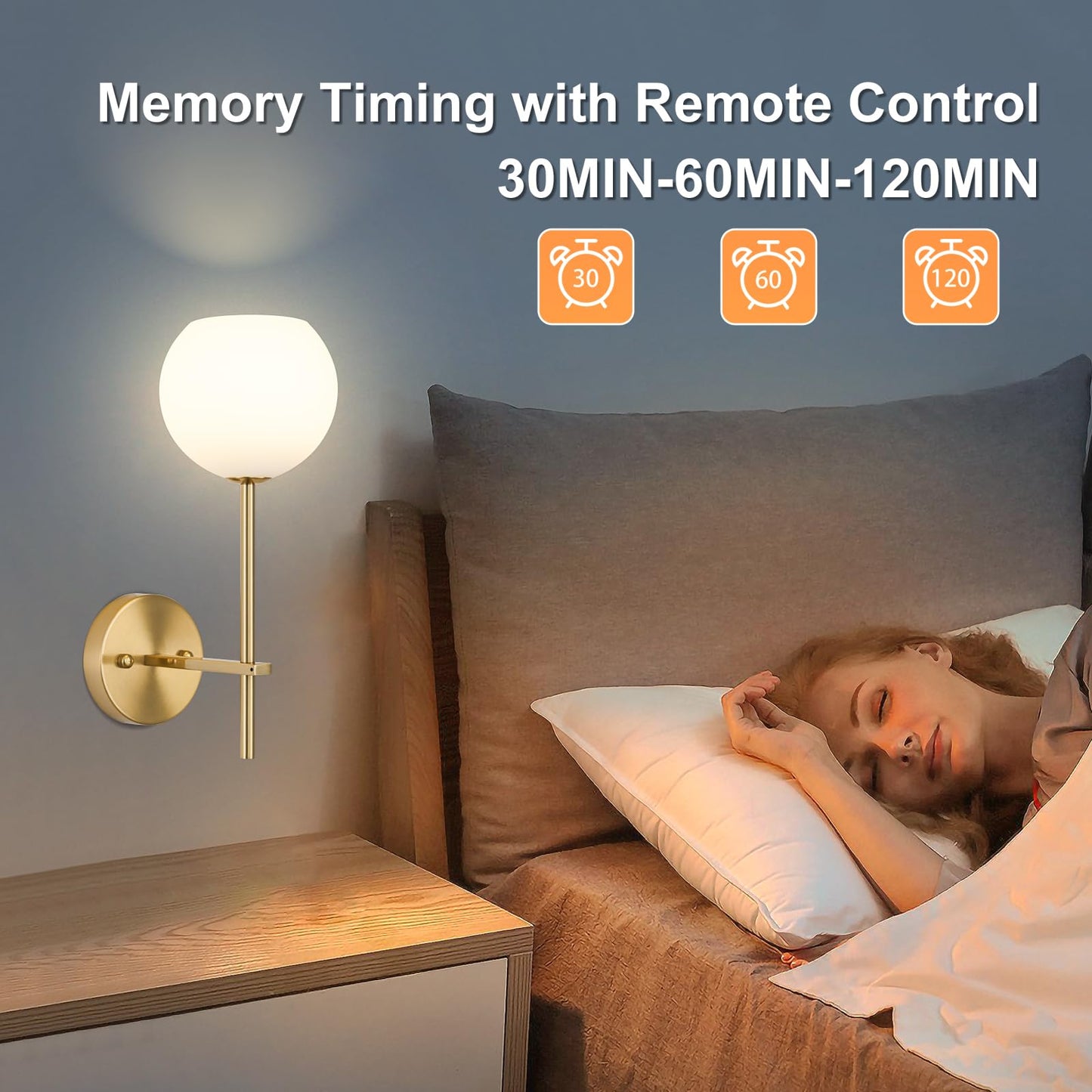 Gold Battery Operated Wall Sconces Set of 2, Rechargeable Wireless Wall Lights with Milky White Frosted Glass Shade, 12 RGB and 3CCT Dimmable, Wall Lamps with Remote for Bedroom Living Room Hallway