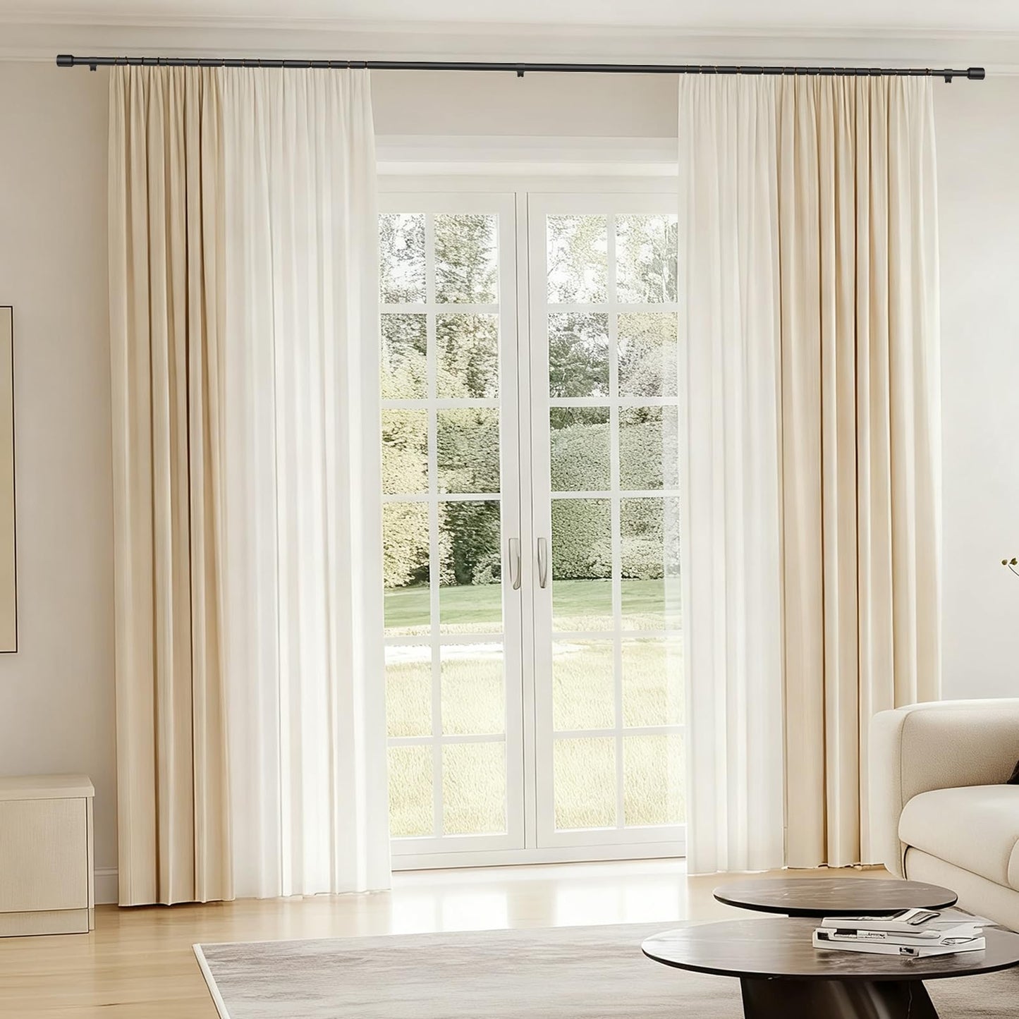 5/8” Diameter Curtain Rods 30-90 Inch, for 30-84 Inch Windows, Adjustable Splicing Black Curtain Rods for Windows with Brackets, Window Rod Long Small Curtains Rod
