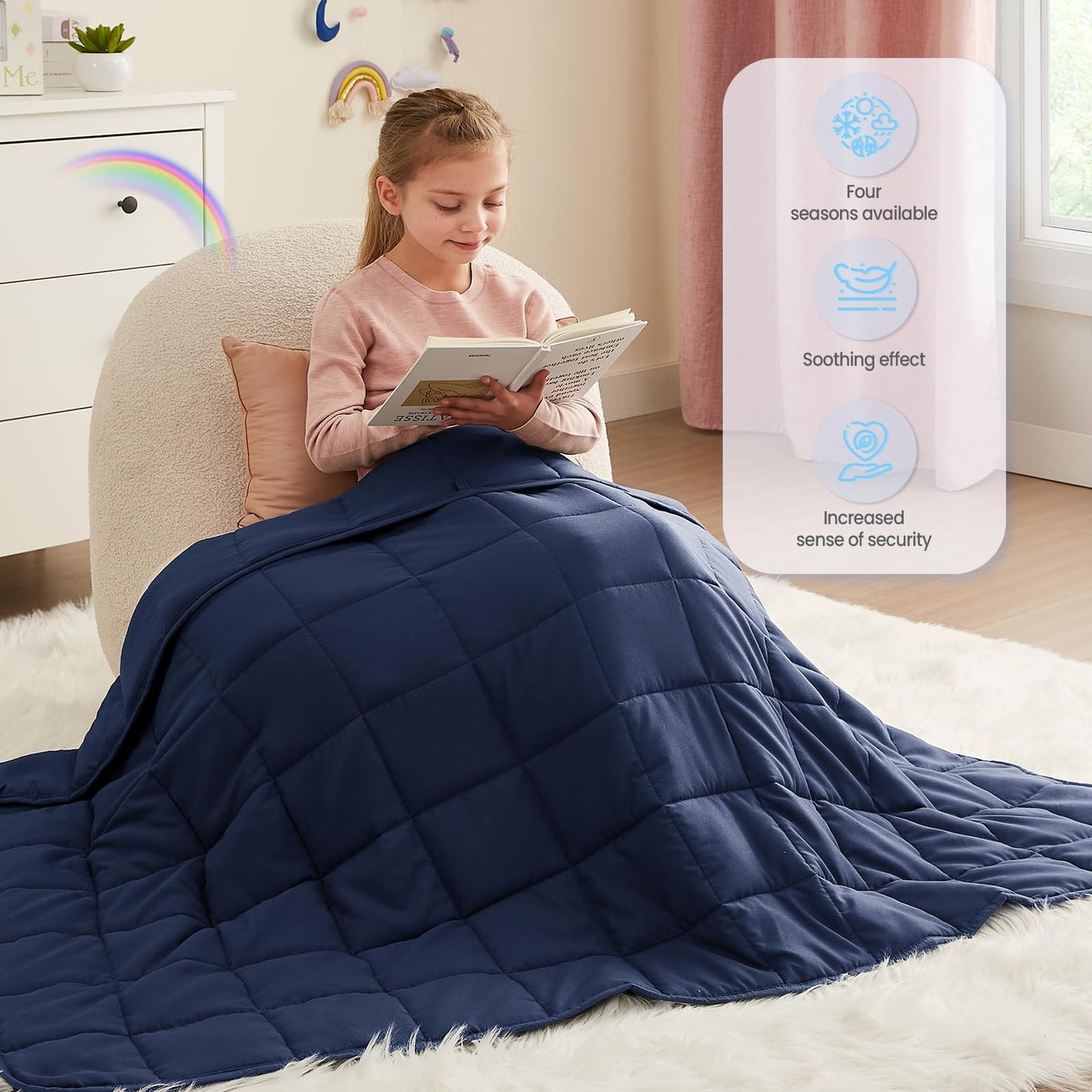 HOSUKKO Weighted Blanket - 5 lbs Navy Blue Heavy Blanket - Small Size Breathable Lap Blanket(36"x48", 5 lbs)