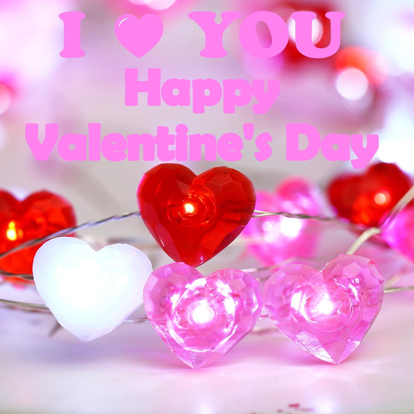 Libreath Valentines Day Decor 10 ft 40 LEDs Red White Pink Heart String Lights Battery Operated Garland Valentines Day Lights with Timer Valentine's Day Decorations for The Home Indoor Mother's Day