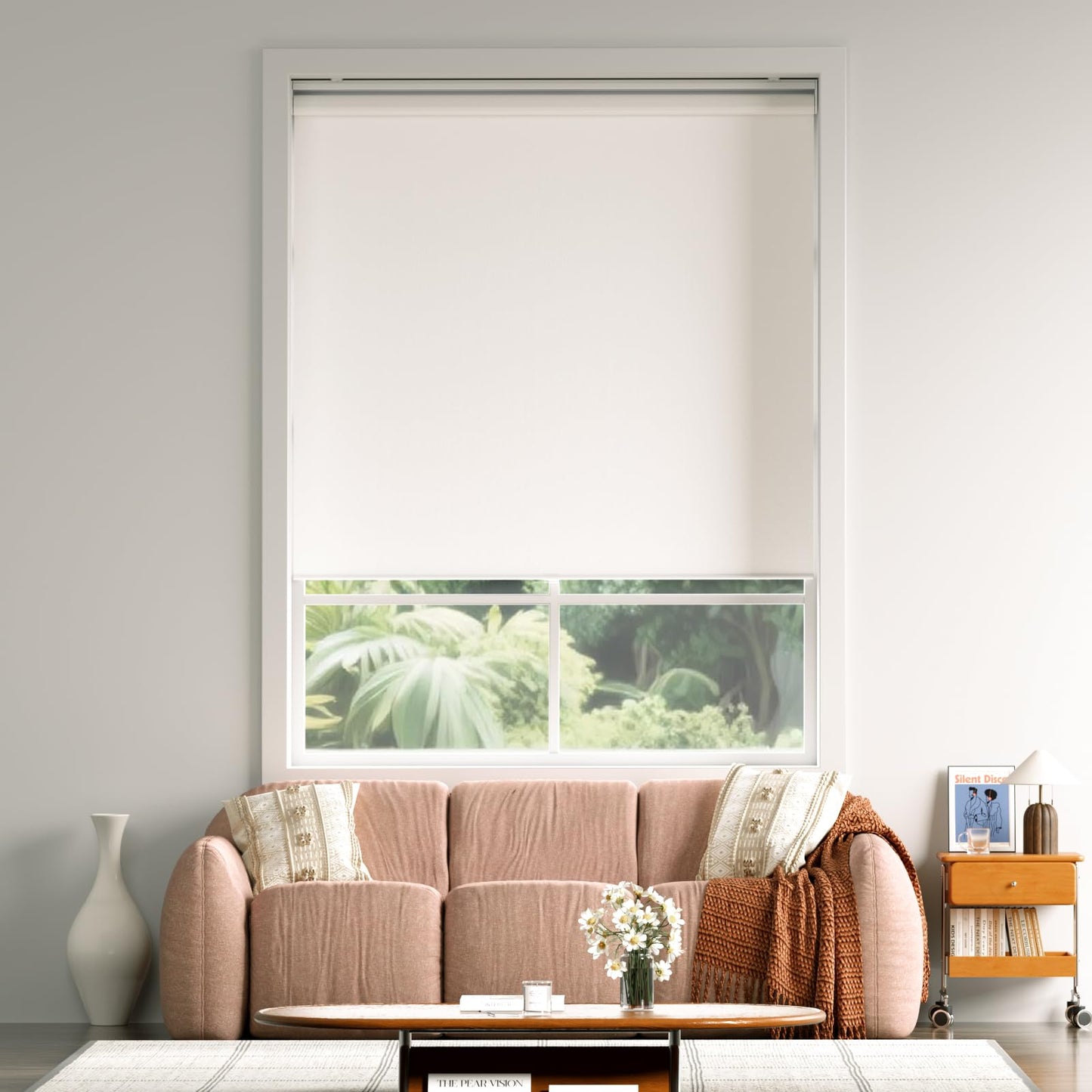 Cordless Roller Shades Blackout Blinds for Windows Room Darkening Rolled Up Shades with Spring System, UV Protection Window Shades Door Blinds for Home and Office (White, 26" W x 72" H)