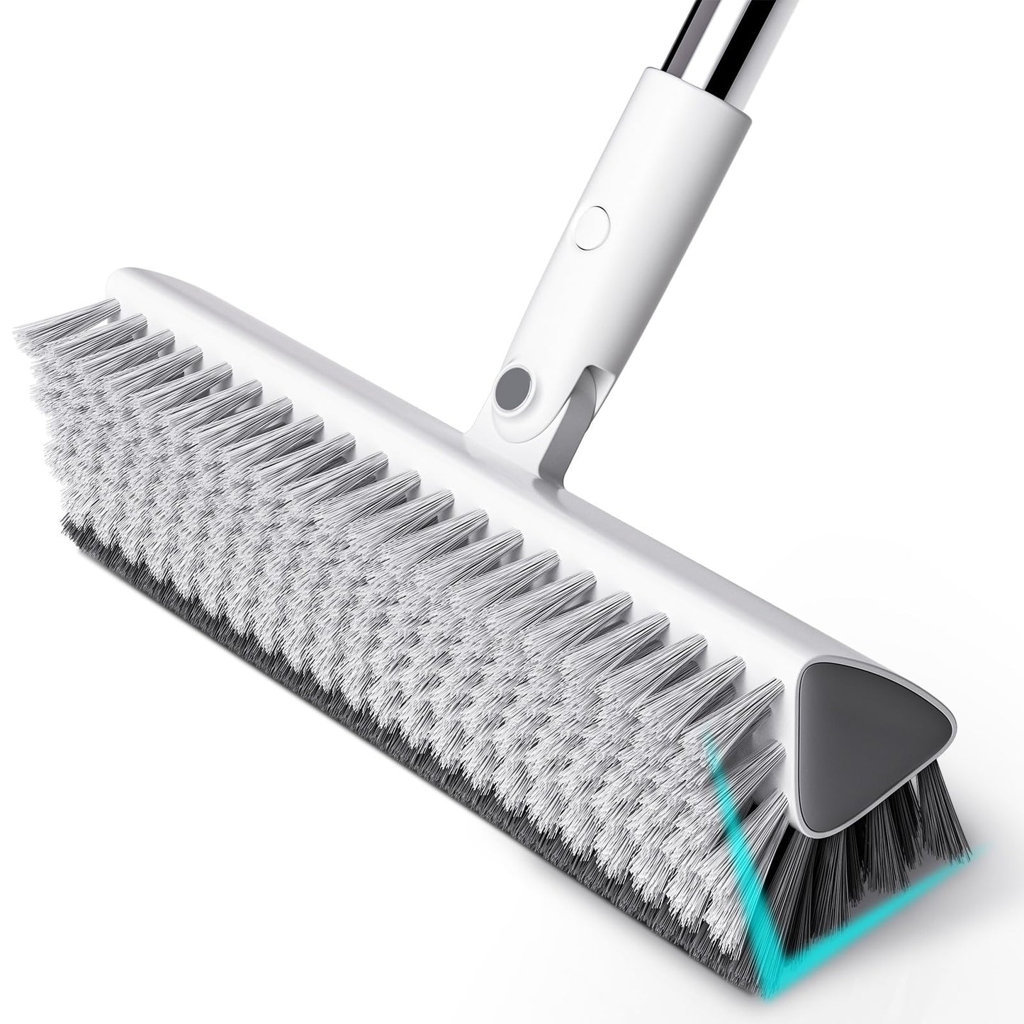 Floor Scrub Brush with Long Handle, Heavy-Duty Stiff Bristles, V-Shape Floor Scrubber Brush for Tile, Concrete & Grout Lines, Stand-Up Cleaning for Garage, Bathroom, Deck & Patio