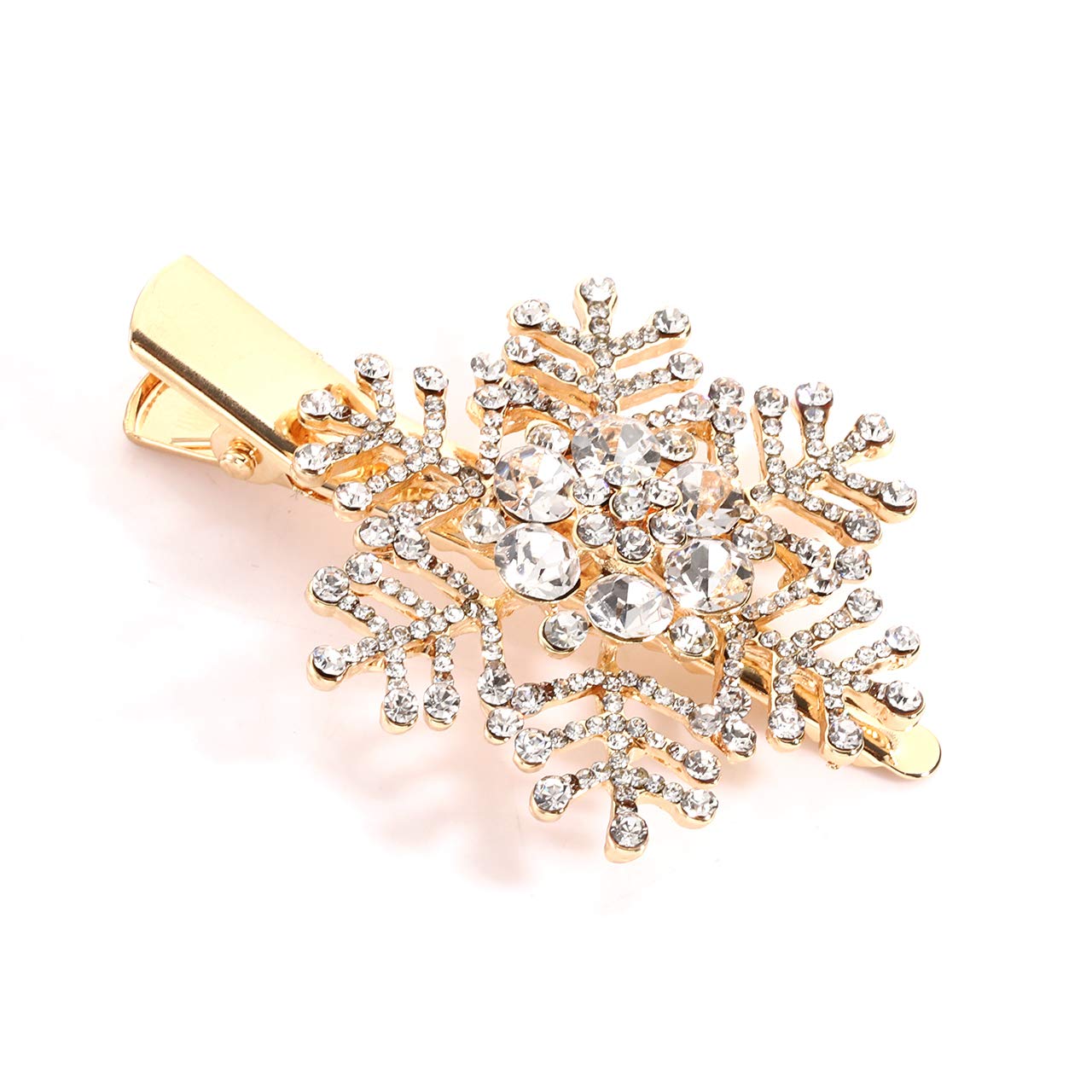 Vogueknock Snowflake Hair Clips Christmas Holiday Big Sparkle Rhinestone Snowflake Hairpin Barrette Winter Wedding Bridal Hairstyle Salon Accessories (Gold)