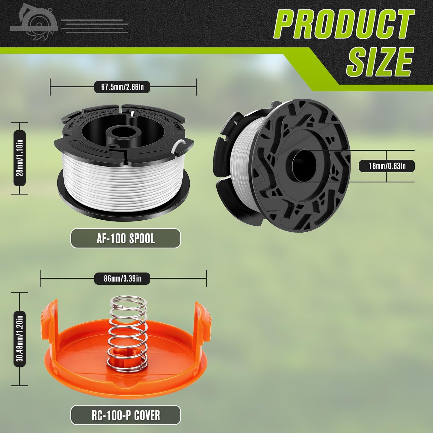 TOPEMAI AF-100 Spool Replace AF100 AF-100-3ZP AF-100-BKP Compatible with GH900 GH600 GH610 String Trimmer 30ft 0.065" Trimmer Line Replacement Spool Refills (12 + 3 Pack)