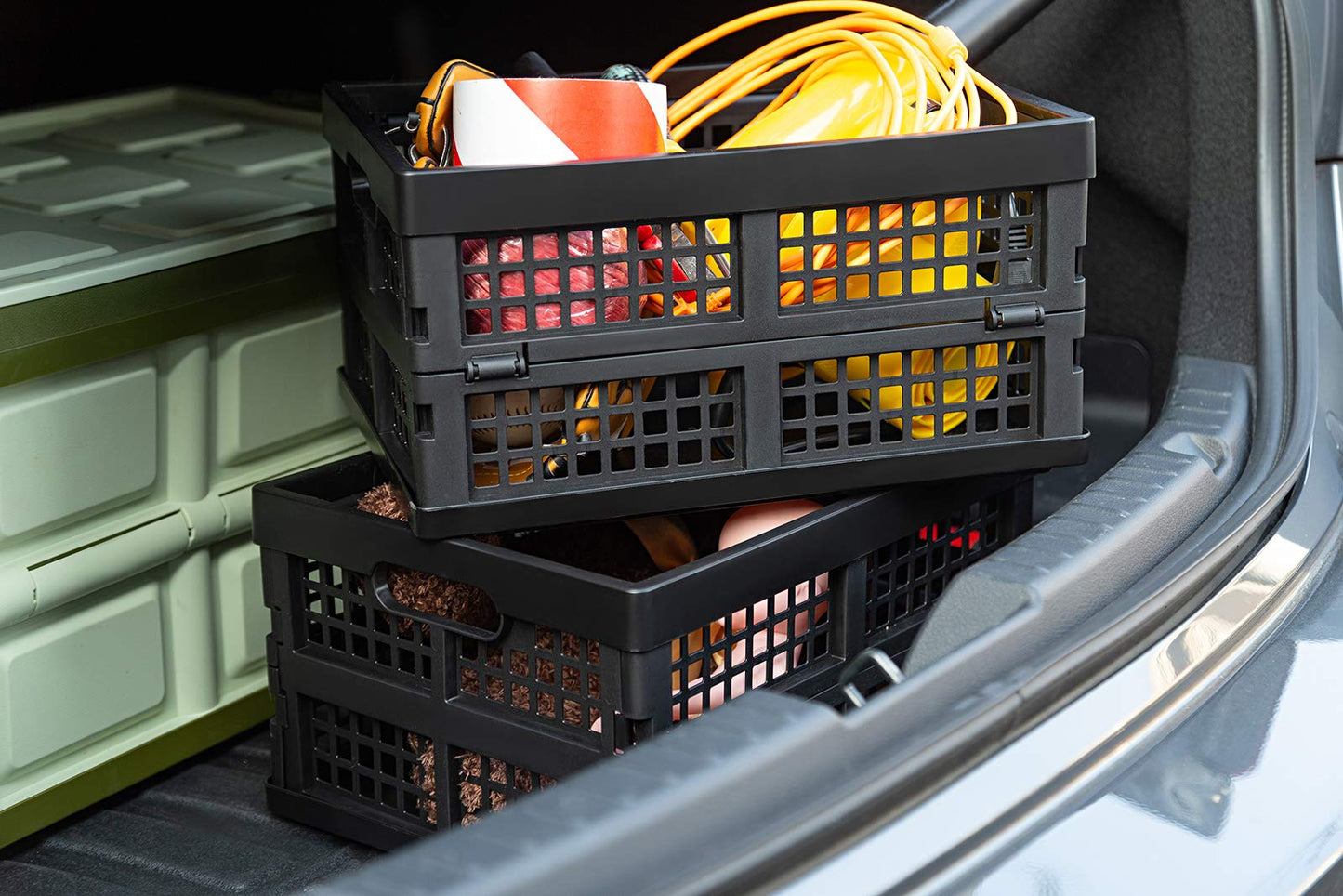 Eslite 16L Plastic Collapsible Storage Crates,Folding Crates Storage,Pack of 4,Black