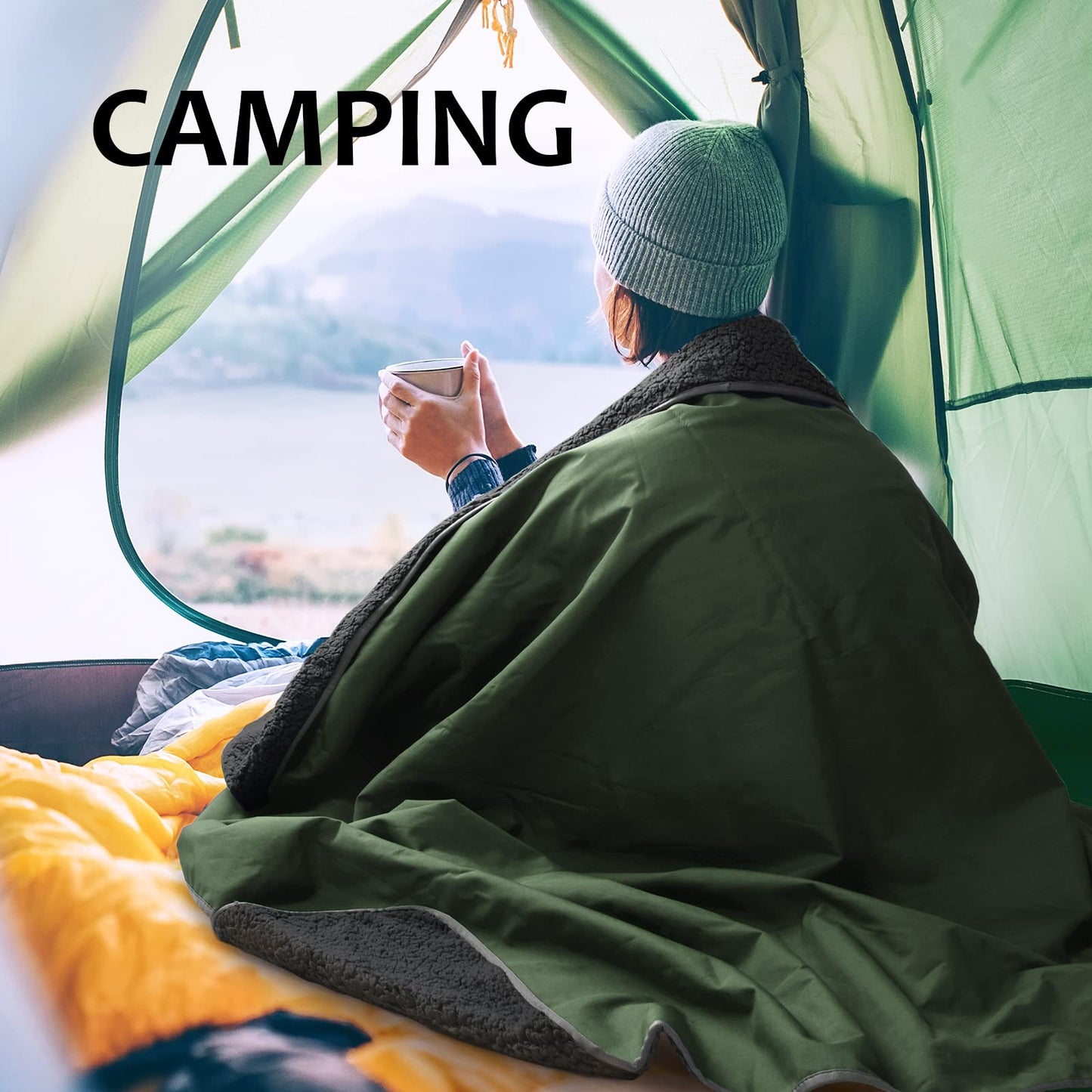 Tirrinia Large Waterproof Outdoor Blanket, Soft Warm Windproof Stadium Blanket with Sherpa Fleece and Foldable for Outdoor Sport, Baseball, Football, Beach, Concerts, Car,66" x 90"