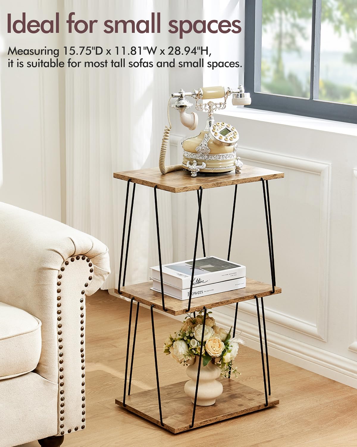 KJGKK Tall Side Table, Small End Table, 29 inch High Entryway Table, Bedside Table for Living Room, Bedroom and Office, Greige & Black