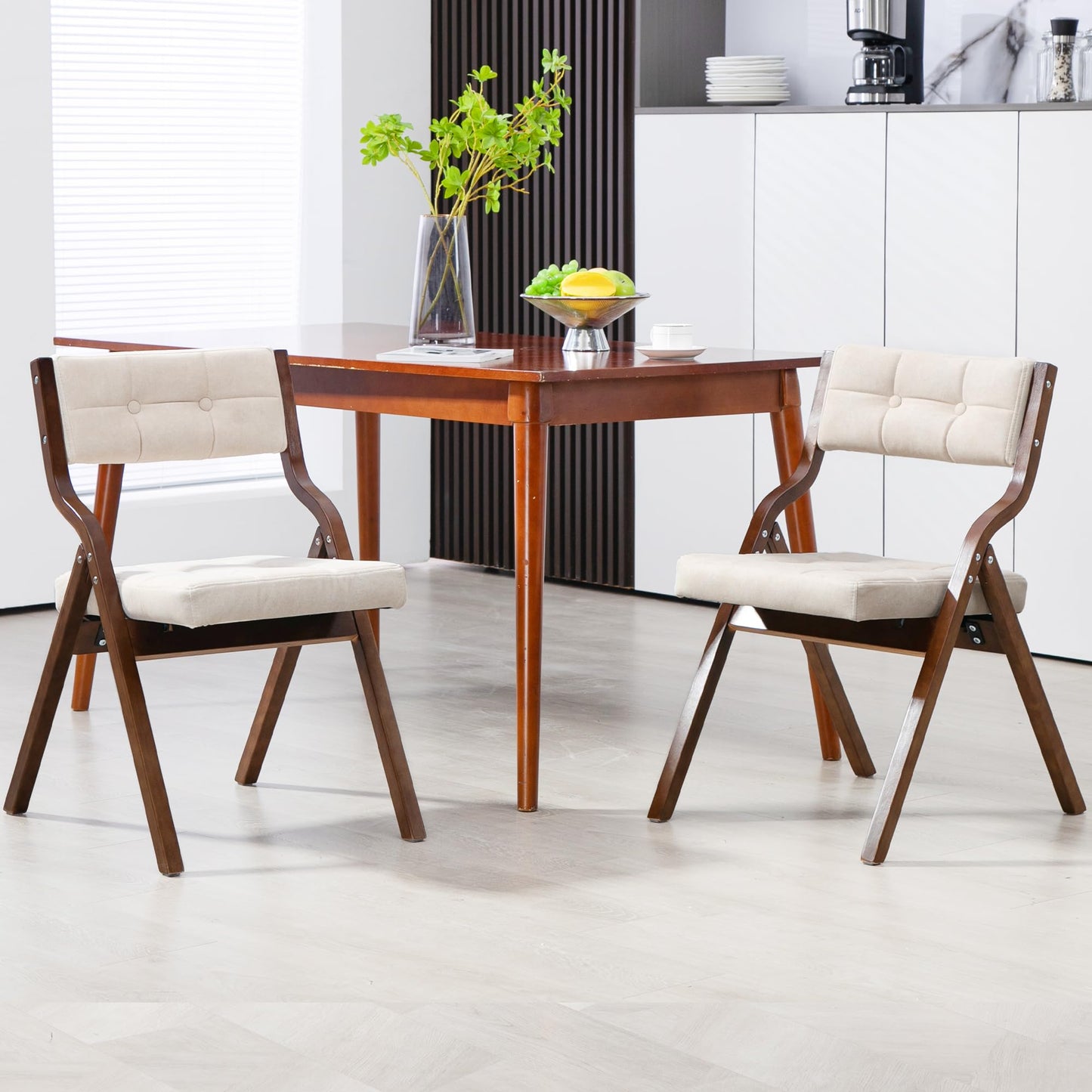 HOMEFUN Folding Chairs with Cushion, Wooden Padded Foldable Chair 2 Pack, Portable and Assembled Seat for Guests Kitchen Office Wedding and Party, Camel
