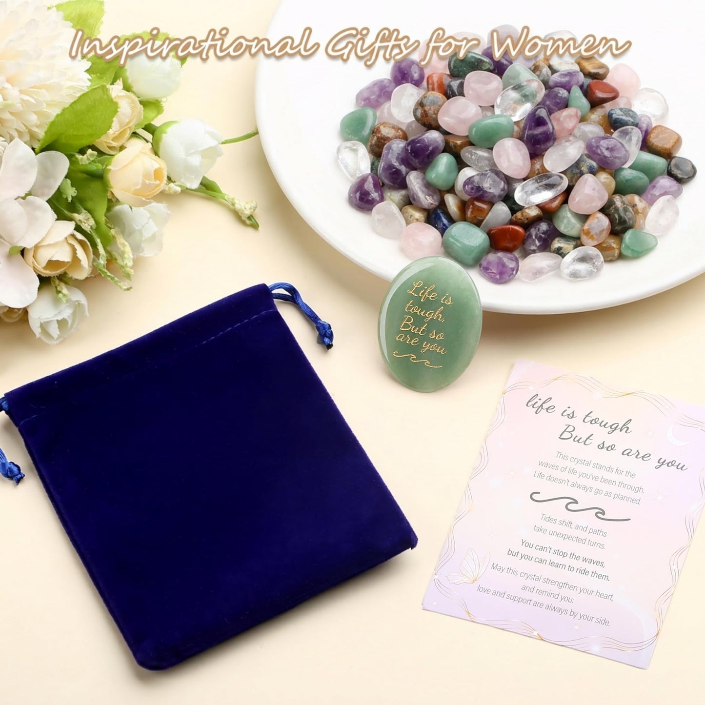 NUKAYAI Inspirational Gifts Worry Stone Green Aventurine Crystal Trinkets Crystals and Healing Stones Oval Natural Fidget Meditation Accessories Gemstones Reiki Palm Anxiety Relief Items for Women Men