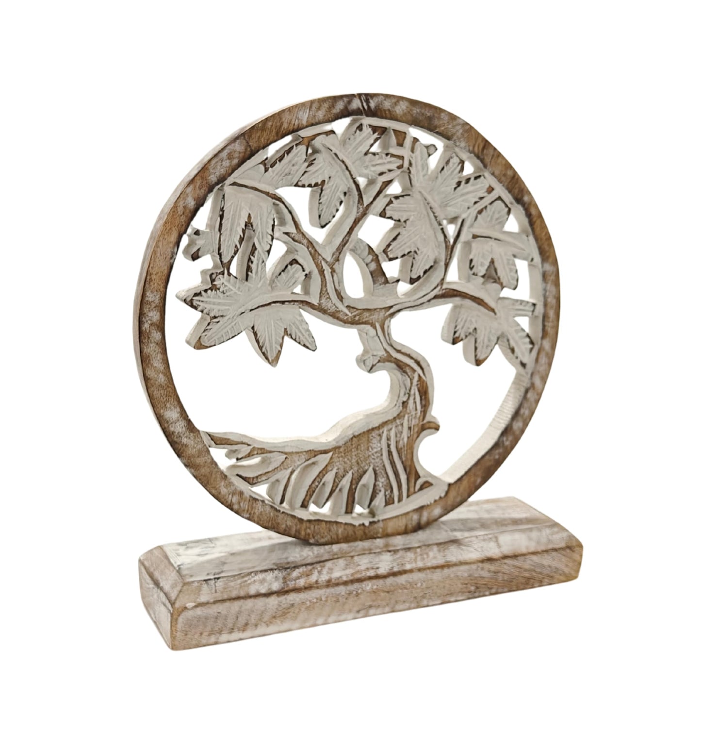 VANIYA CRAFTS® Handmade Wooden Tree of Life Statue – Carved Home Decor Sculpture for Living Room, Bedroom, Office & Table Display | Unique Gift (Antique White)
