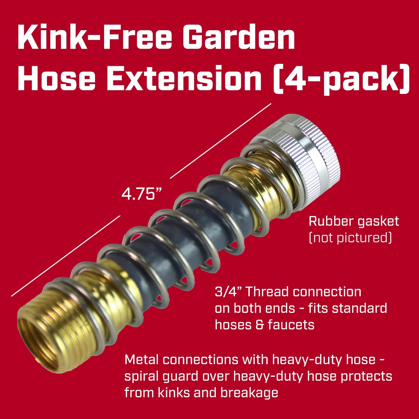 Chapin International Chapin 6-9501: Kink Extension 4 Pack, Fits Standard Garden Hoses and Spigot Faucets, Metal and Plastic Construction, Leak-Free, for Landscaping and Outdoor Use