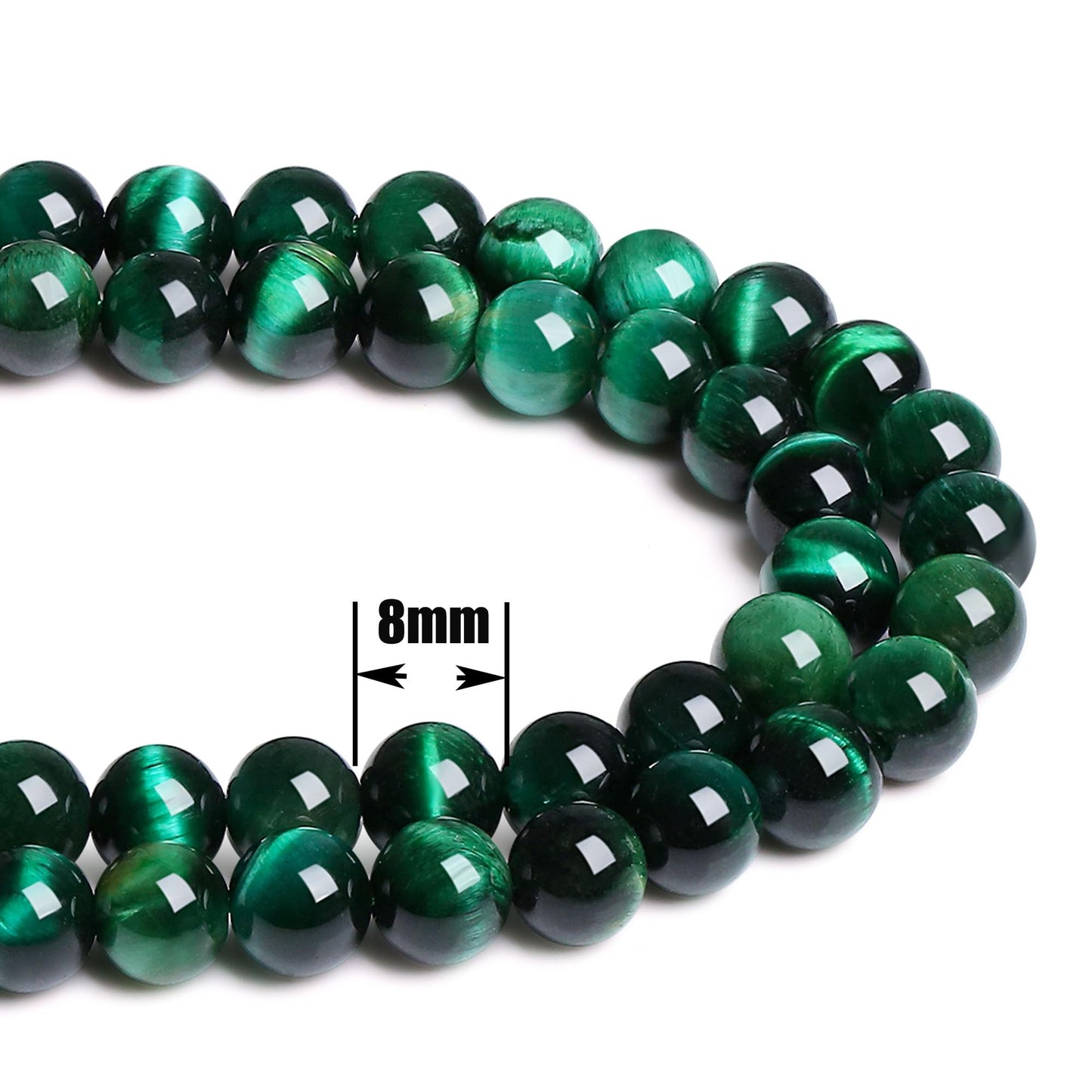 QINJIEJIE 60PCS Green Tiger Eye Beads 8mm Stone Beads Round Loose Gemstone Bead for Bracelet Beading Crystal Jewelry Making DIY Necklace Earrings 0.32"