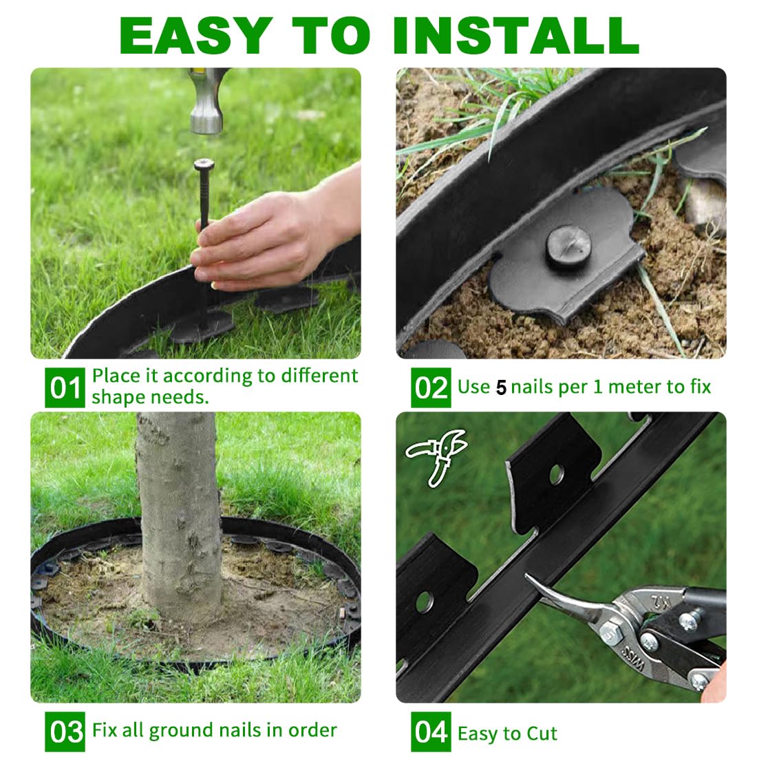Landscape Edging 33FT,Garden Edging Borders [Extra Tall 4IN High] Flexible Lawn Edging Kit with Total 50pcs Stakes,Plastic Fence Edge DIY for Yard,Tree,Flowerbeds,Landscaping,Grass -Black