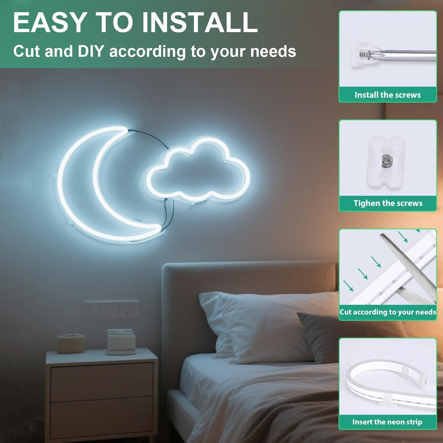 XINGZHI 3.28FT White Neon Light Strip, 5V USB White Led Strip Lights with Touch Controller, Flexible Neon Rope Light for Bedroom, Party, Home Decor, Poster Lights